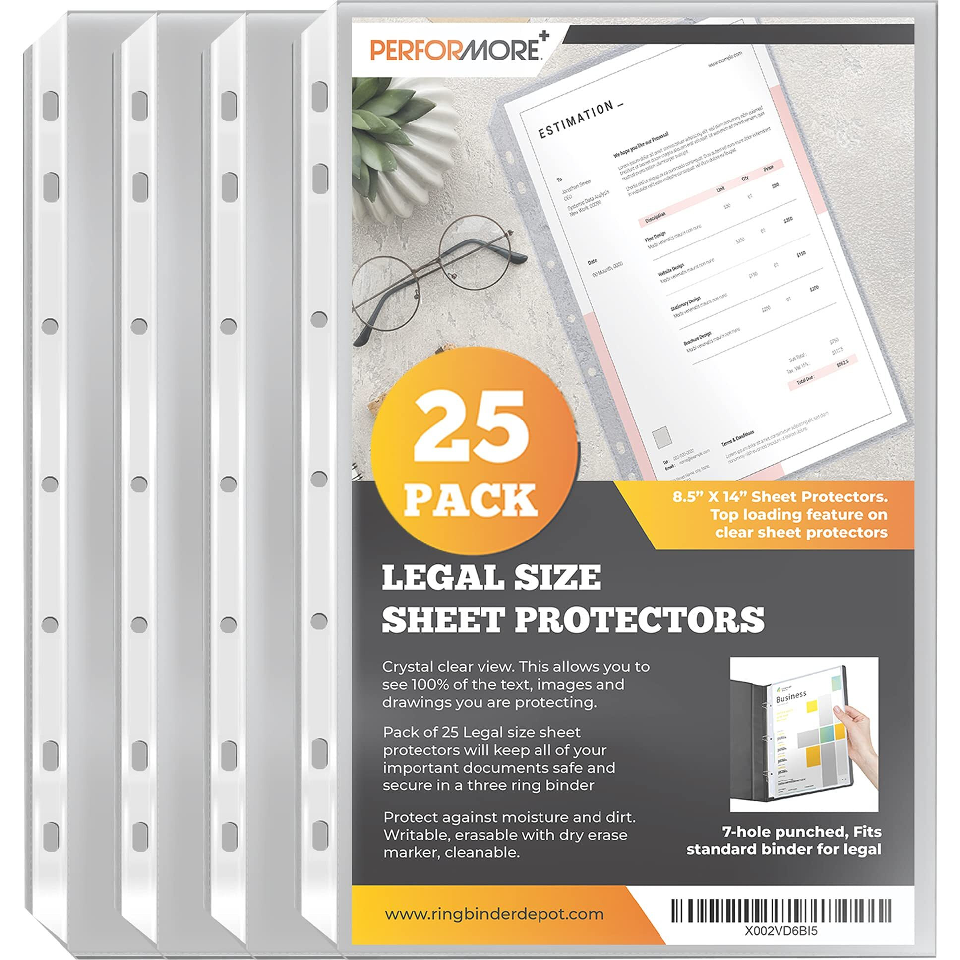 Performore 25 Pack Of 8.5X14 Legal Size Heavyweight Long Clear Sheet Protectors, Plastic Legal Paper Sleeves, Clear Archival Quality For Binders Documents
