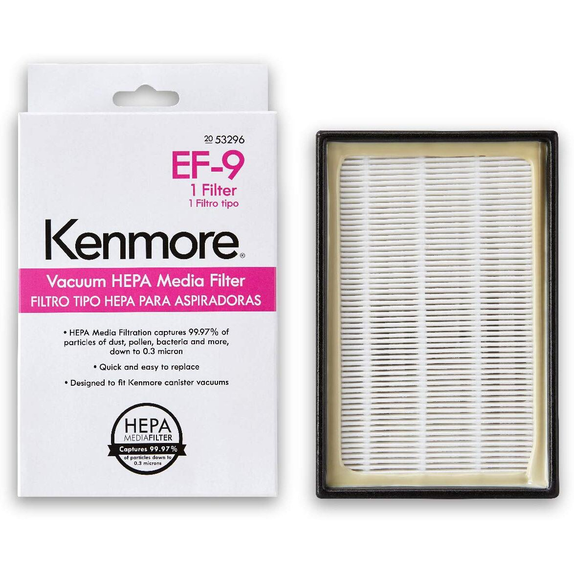 Kenmore 53296 Ef-9 Media Vacuum Cleaner Exhaust Filter For Upright And Canister Vacuums, White