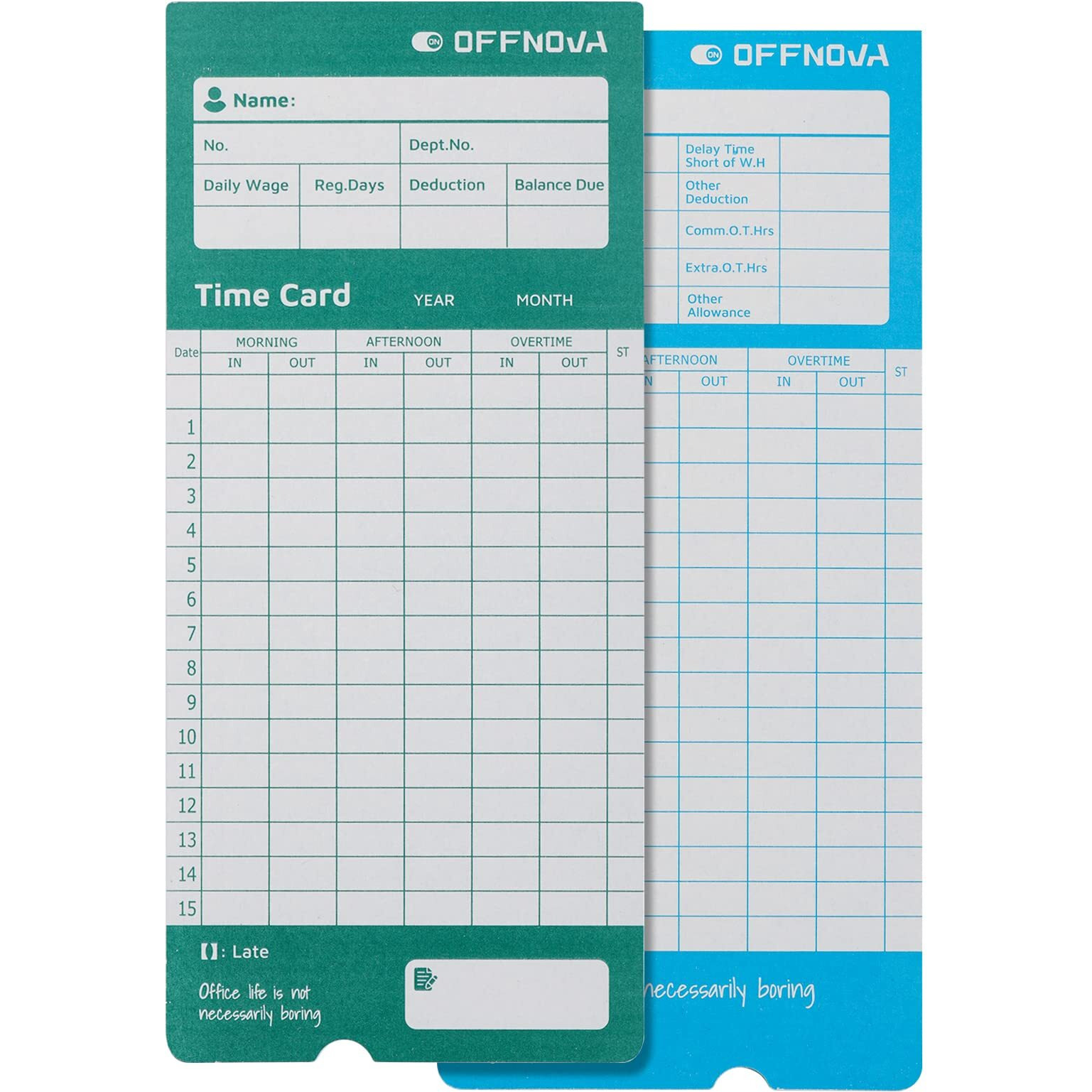 Offnova Thermal Time Cards, Double-Sided Monthly Time Cards For In/Out Time Clock, Pack Of 50