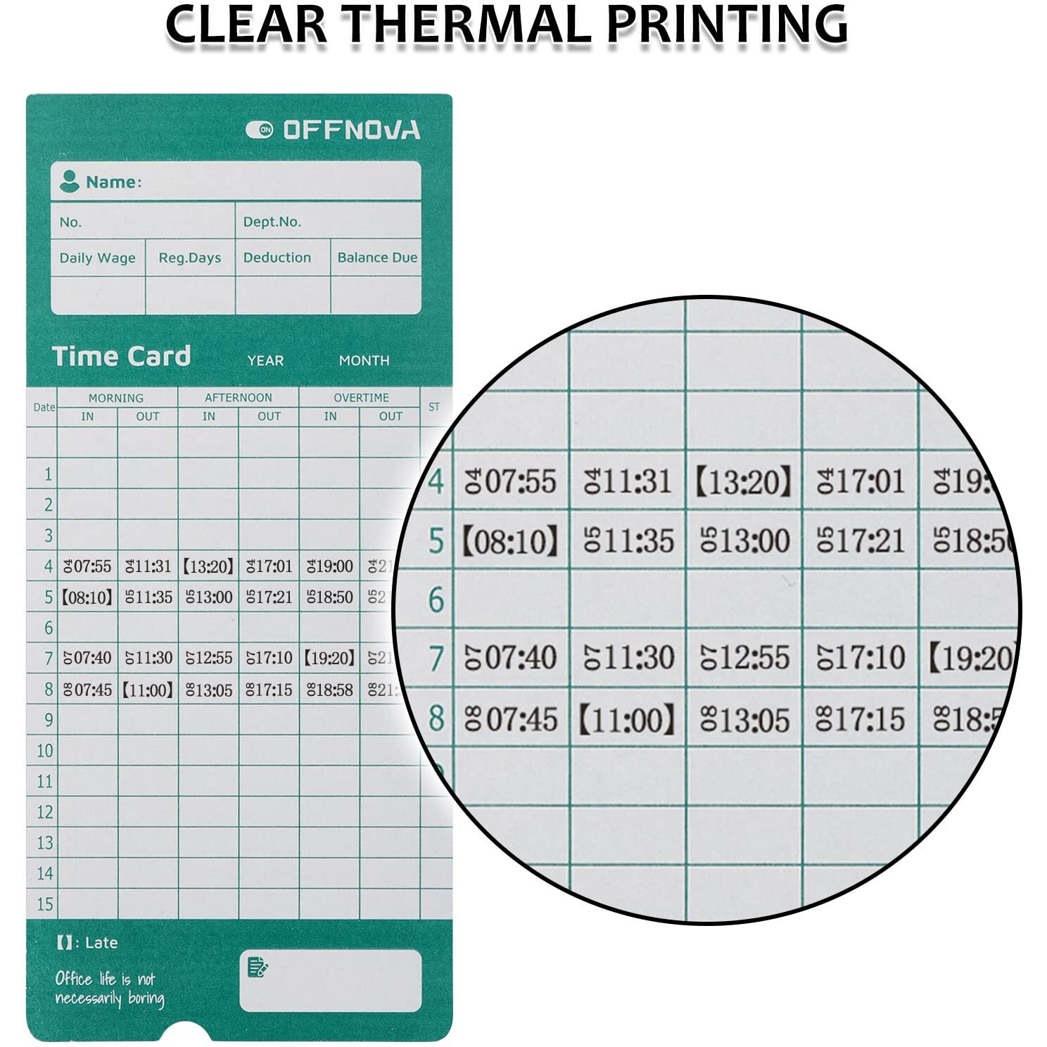 Offnova Thermal Time Cards, Double-Sided Monthly Time Cards For In/Out Time Clock, Pack Of 50