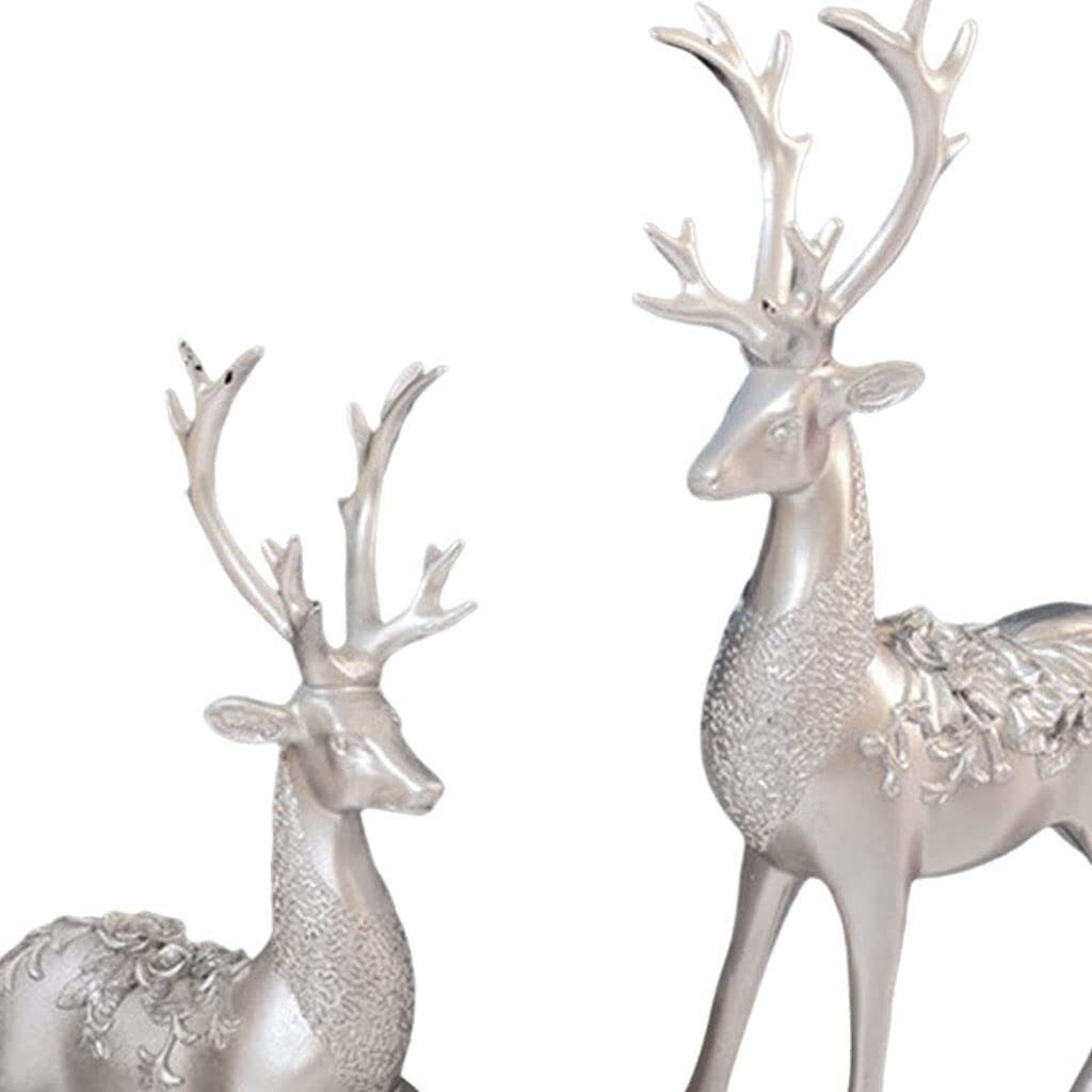 2-Pack Reindeer Figurines Christmas Reindeer Statue Resin Sitting Standing Deer Ornament For Xmas Home Office Dcor - Silver