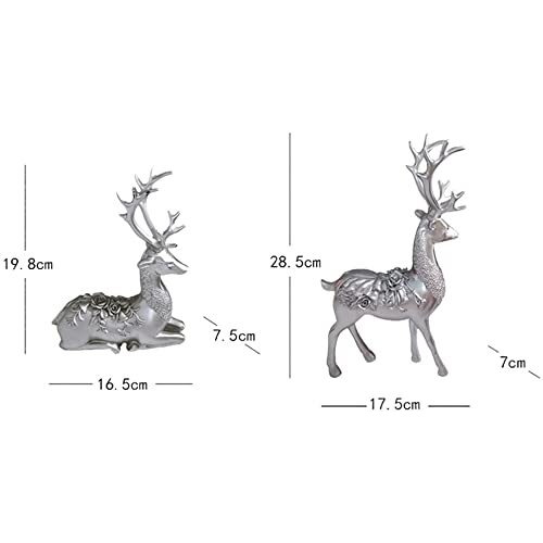 2-Pack Reindeer Figurines Christmas Reindeer Statue Resin Sitting Standing Deer Ornament For Xmas Home Office Dcor - Silver