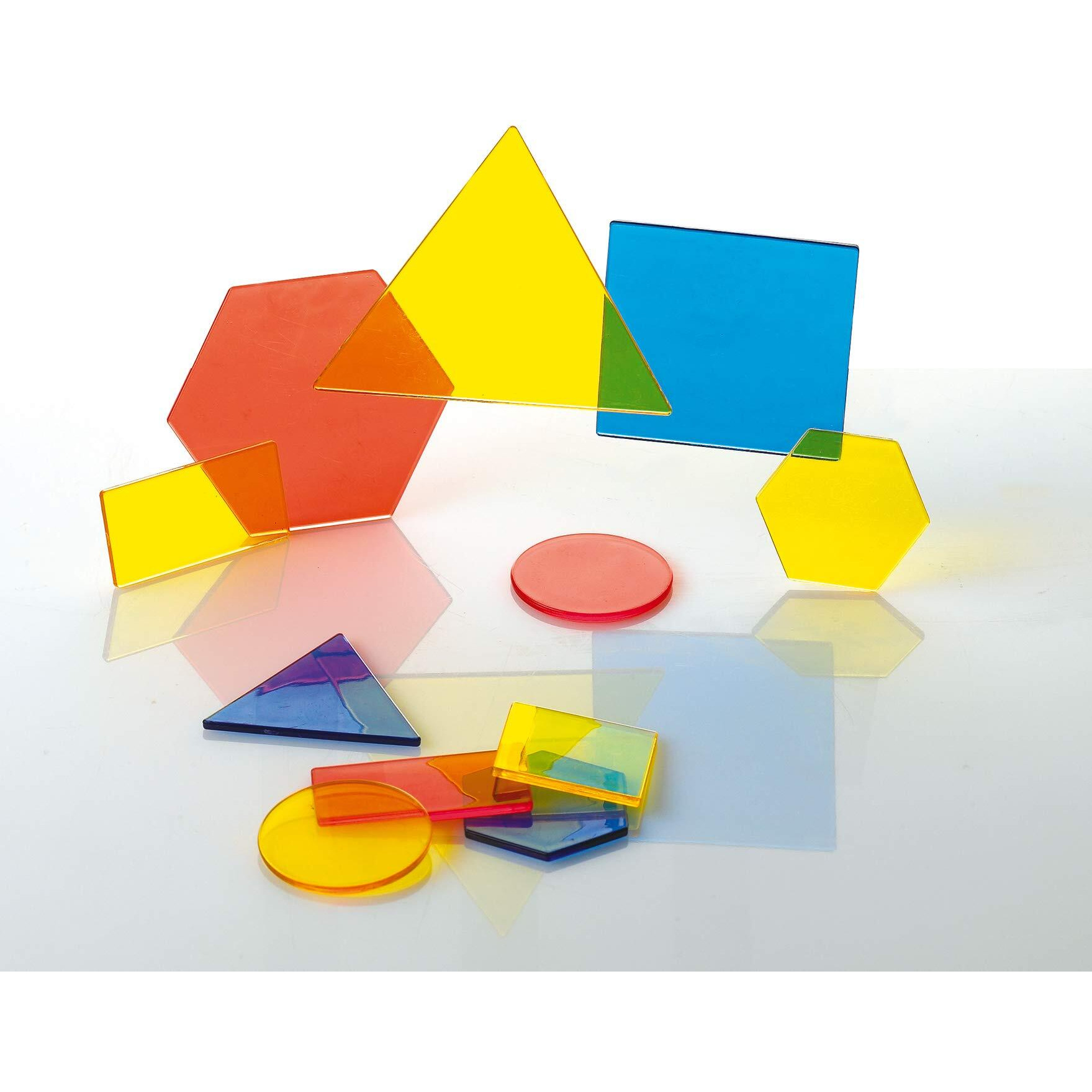 Edxeducation Transparent Attribute Blocks - Mini Jar Set Of 60 - Colorful, Plastic Shapes - Light Box Accessory - Sensory Play - Math Manipulative For Kids