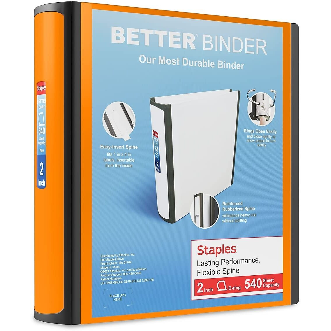 Staples 2"" 3-Ring Better Binder, Bright Orange (13469)"