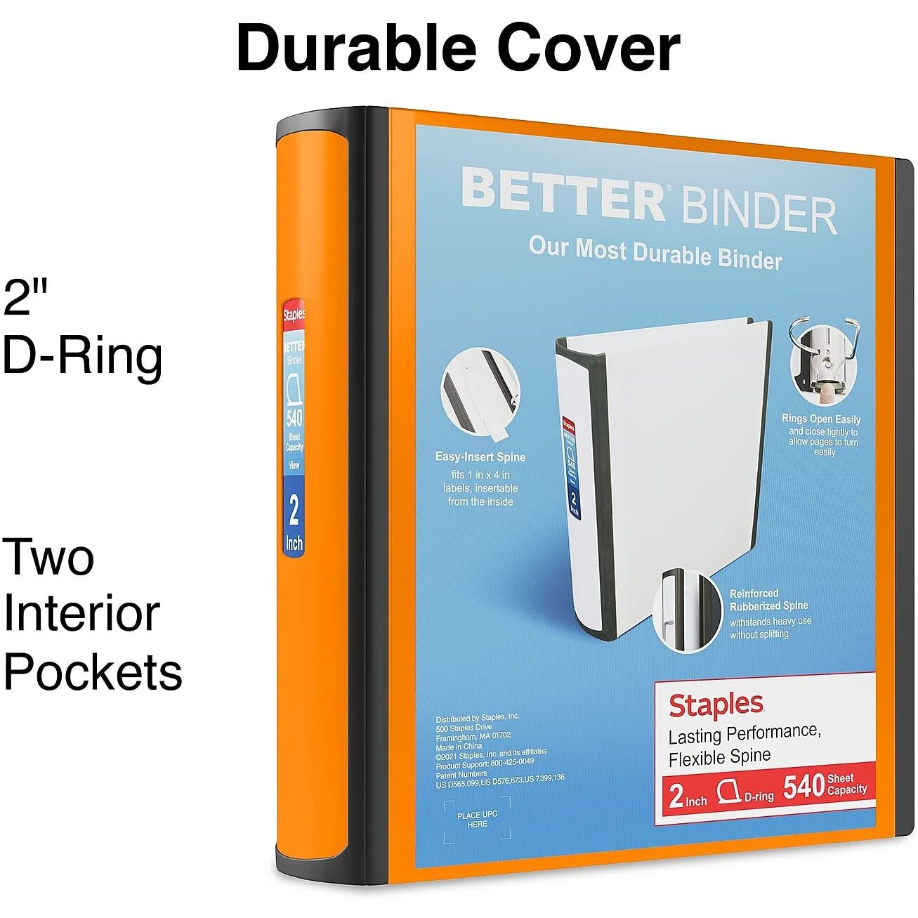 Staples 2"" 3-Ring Better Binder, Bright Orange (13469)"