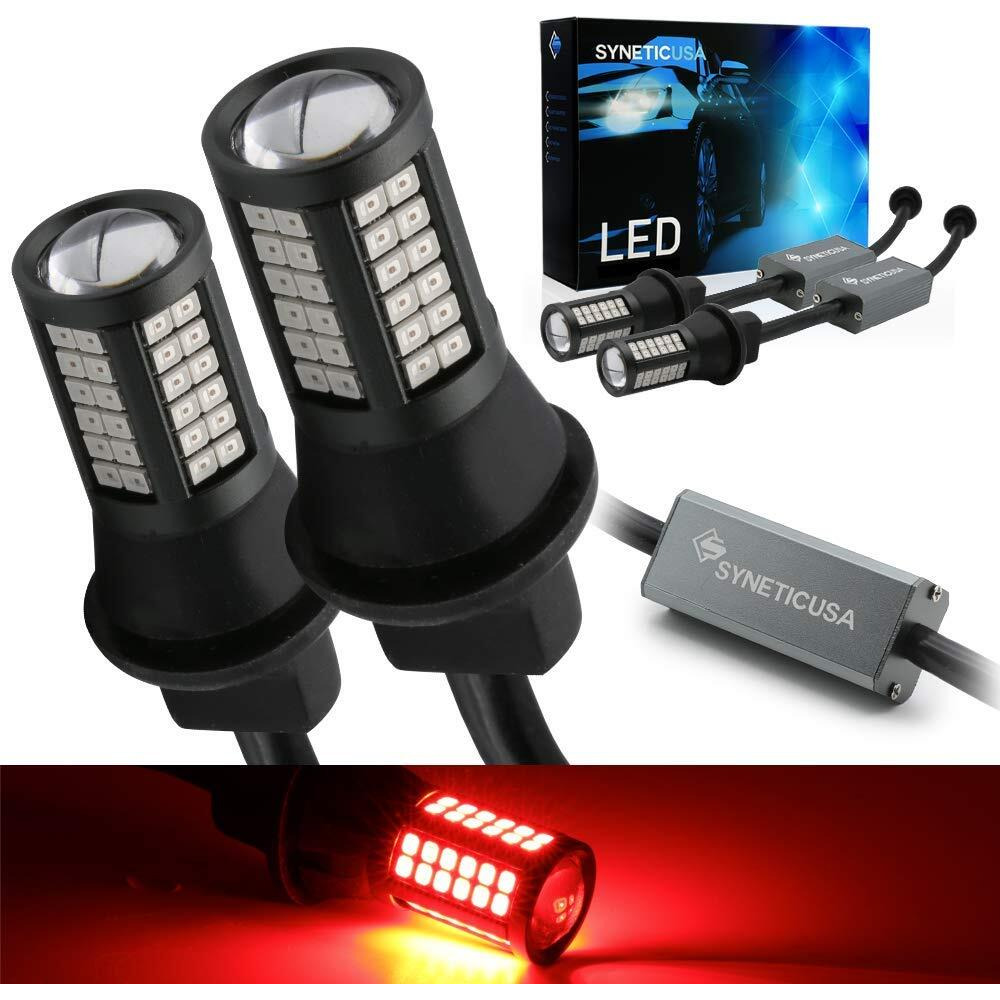 Syneticusa 7443 Error Free Canbus Ready Red Led Brake Parking Tail Stop Turn Signal Light Bulbs Drl Parking Lamp No Hyper Flash All In One With Built-In Resistors