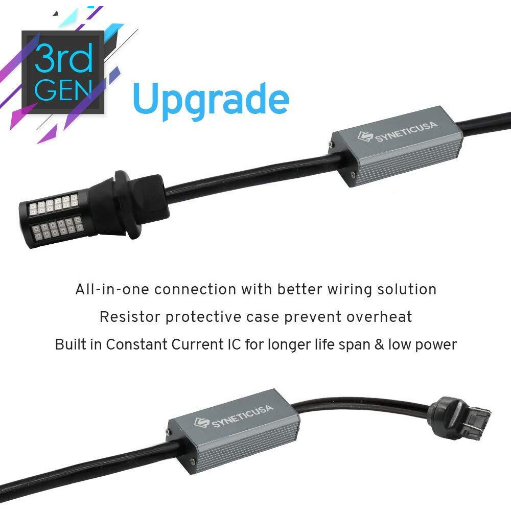 Syneticusa 7443 Error Free Canbus Ready Red Led Brake Parking Tail Stop Turn Signal Light Bulbs Drl Parking Lamp No Hyper Flash All In One With Built-In Resistors