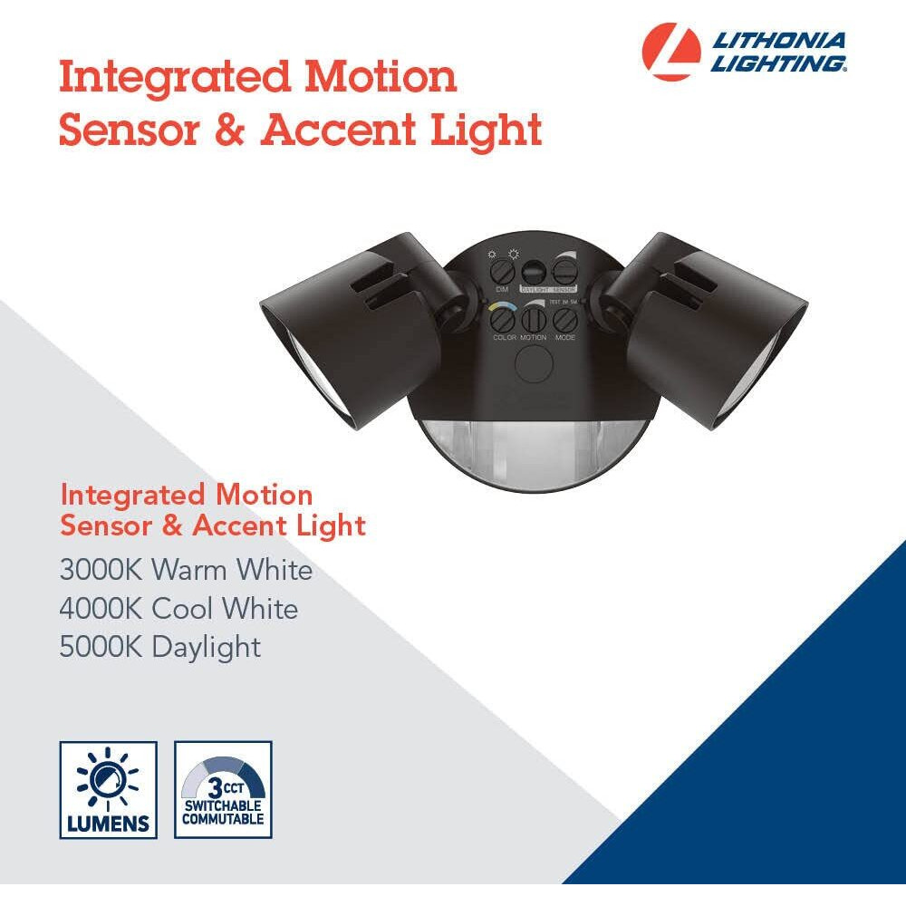 Lithonia Lighting Hgx Led 2Rh Alo Sww2 120 Pir Ddb M2 Homeguard Security Flood Lights 2150-2600 Lumens, 2-Light, Photocell Sensor And Motion Detection, Dark Bronze