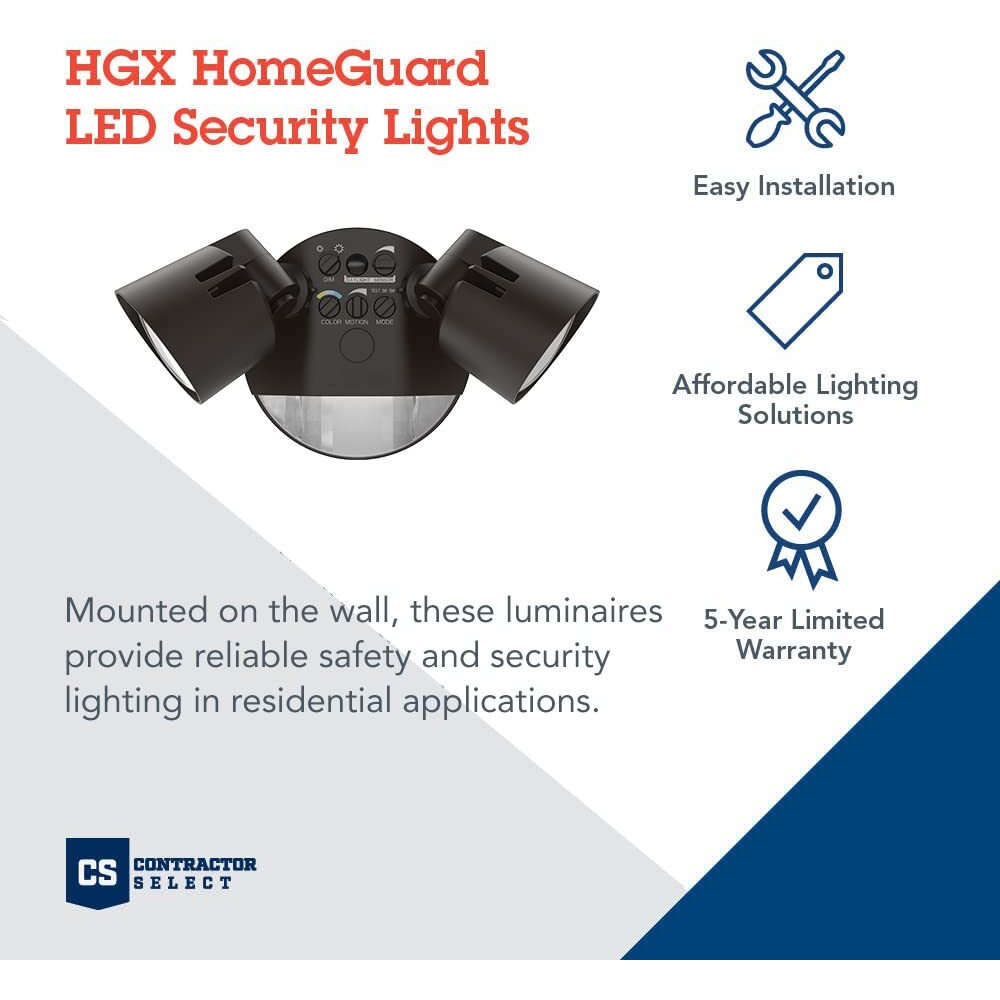 Lithonia Lighting Hgx Led 2Rh Alo Sww2 120 Pir Ddb M2 Homeguard Security Flood Lights 2150-2600 Lumens, 2-Light, Photocell Sensor And Motion Detection, Dark Bronze