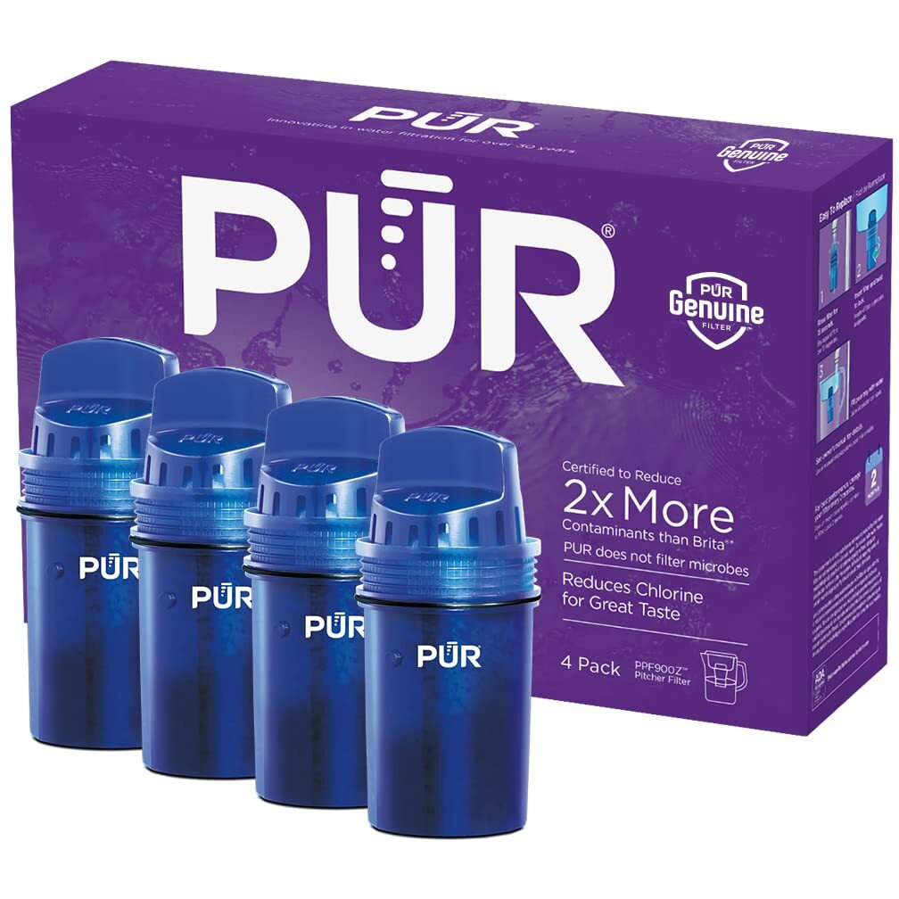 Pur Water Pitcher & Dispenser Replacement Filter 4-Pack, Genuine Pur Filter, 2-In-1 Powerful Filtration And Faster Filtration, 8-Month Value, Blue (Ppf900Z4)