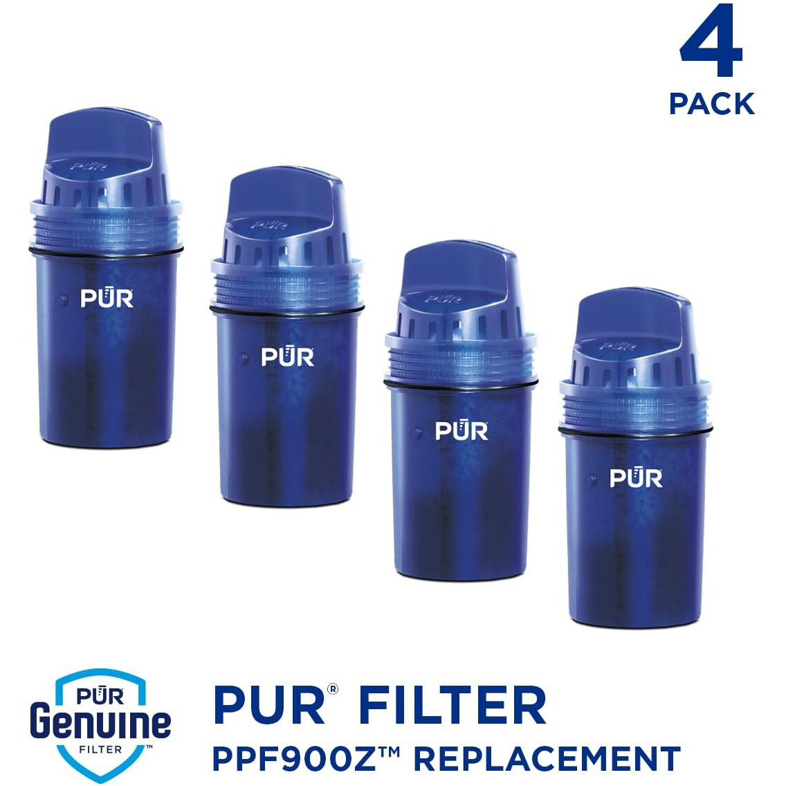 Pur Water Pitcher & Dispenser Replacement Filter 4-Pack, Genuine Pur Filter, 2-In-1 Powerful Filtration And Faster Filtration, 8-Month Value, Blue (Ppf900Z4)