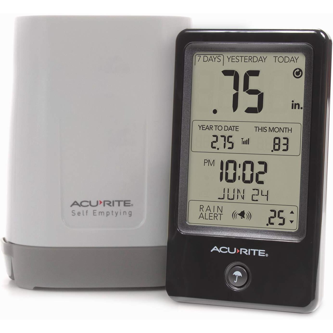 Acurite 02446M Wireless Rain Gauge With Indoor Digital Display, Black