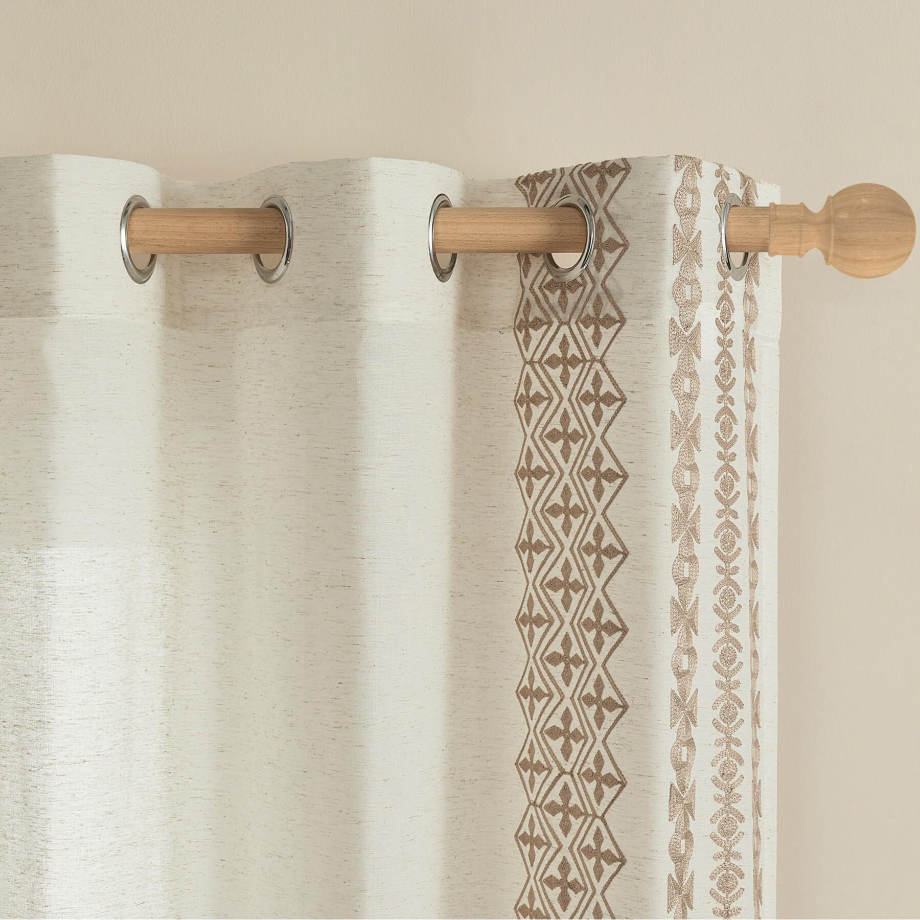 Cream Boho Curtains 95 Inches Long 2 Panels For Living Room Bedroom Grommet Natural Linen Curtains Light Filtering Window Curtains For Dining Room Country Rustic Farmhouse Decor, 52X95, Taupe