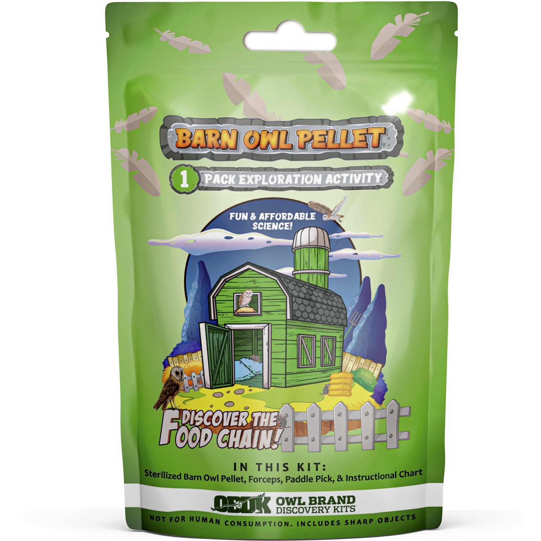 Barn Owl Pellet (Medium 1.5-2.0") 1 Pack Kit For Science Teachers And Kids And Students Includes Tools & Chart