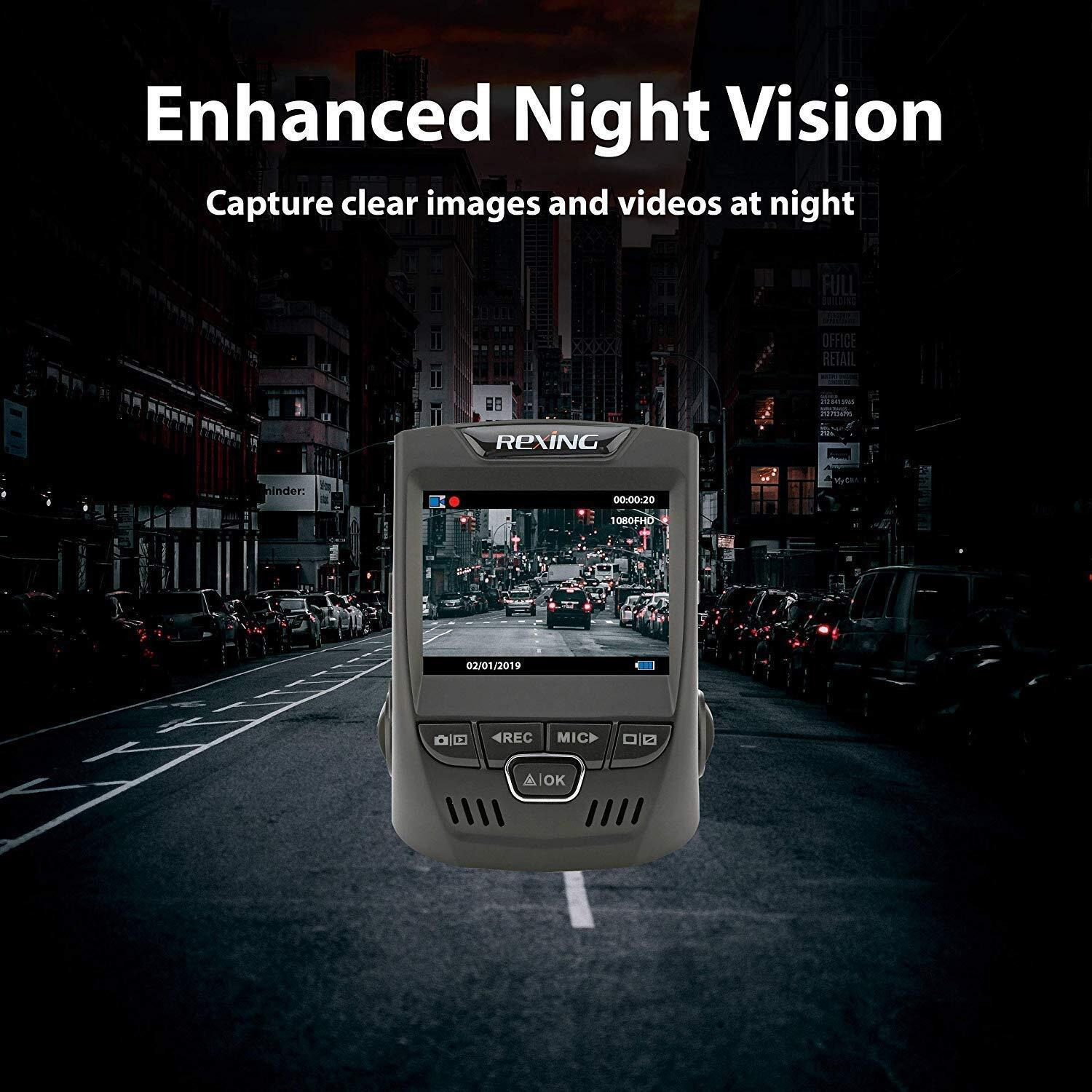 Rexing V1 Basic Dash Cam 1080P Fhd Dvr Car Driving Recorder, 2.4" Lcd Screen 170Wide Angle, G-Sensor, Wdr, Parking Monitor, Loop Recording