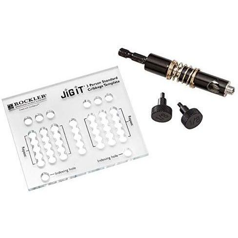 Small Cribbage Board Templates (3 Players, Straight Track) - Woodworking Kit W/ 1/8'' Self-Centering Drill Bit, 1/8'' Indexing Pins - Thick Acrylic Cribbage Board Game Set