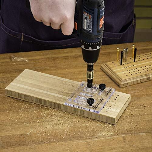 Small Cribbage Board Templates (3 Players, Straight Track) - Woodworking Kit W/ 1/8'' Self-Centering Drill Bit, 1/8'' Indexing Pins - Thick Acrylic Cribbage Board Game Set