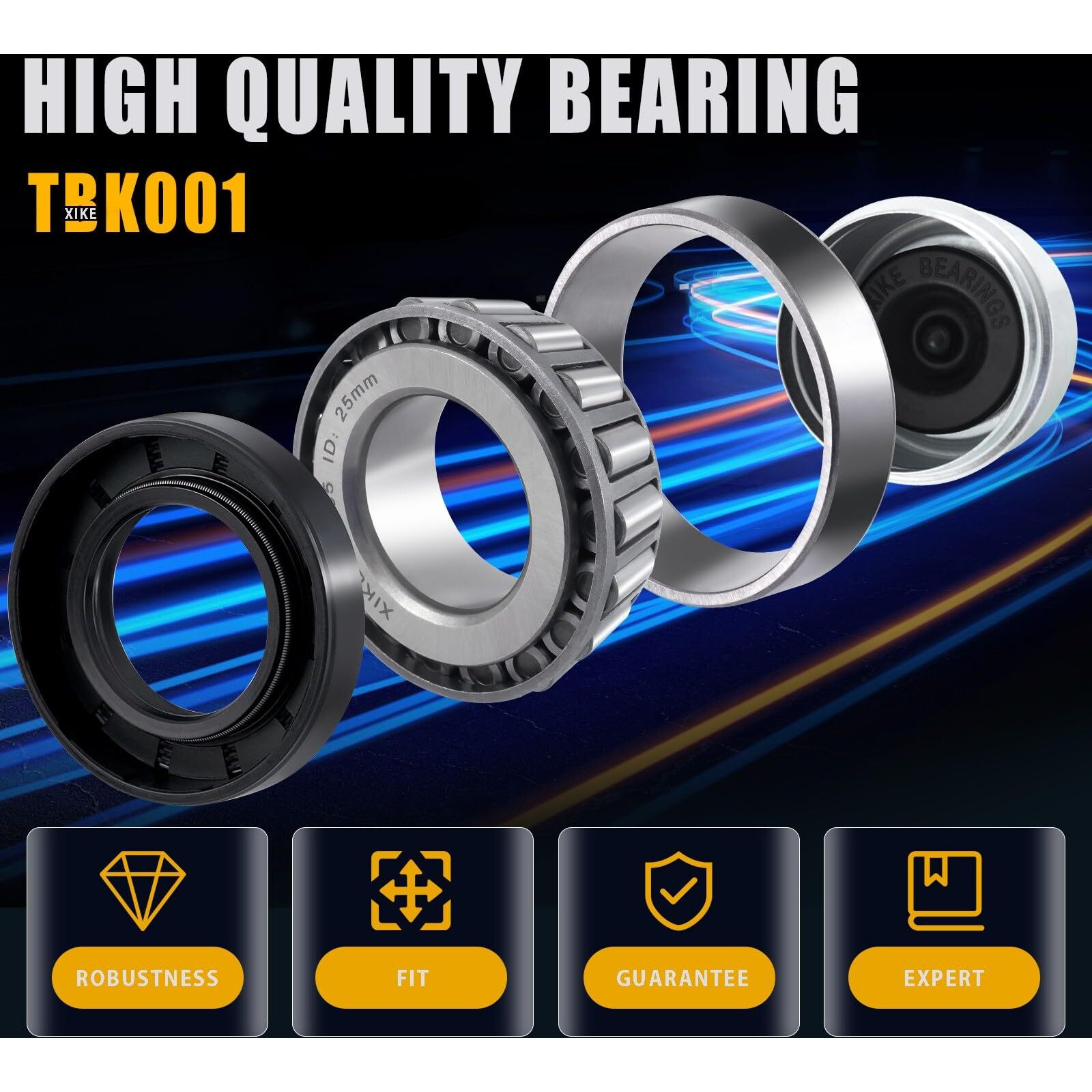 Xike 2 Set Fits 25Mm Axles Trailer Wheel Hub Kit, 30205 Bearings, Tc30X52X10Mm Seal, Od 52Mm Dust Cover And Cotter Pin.
