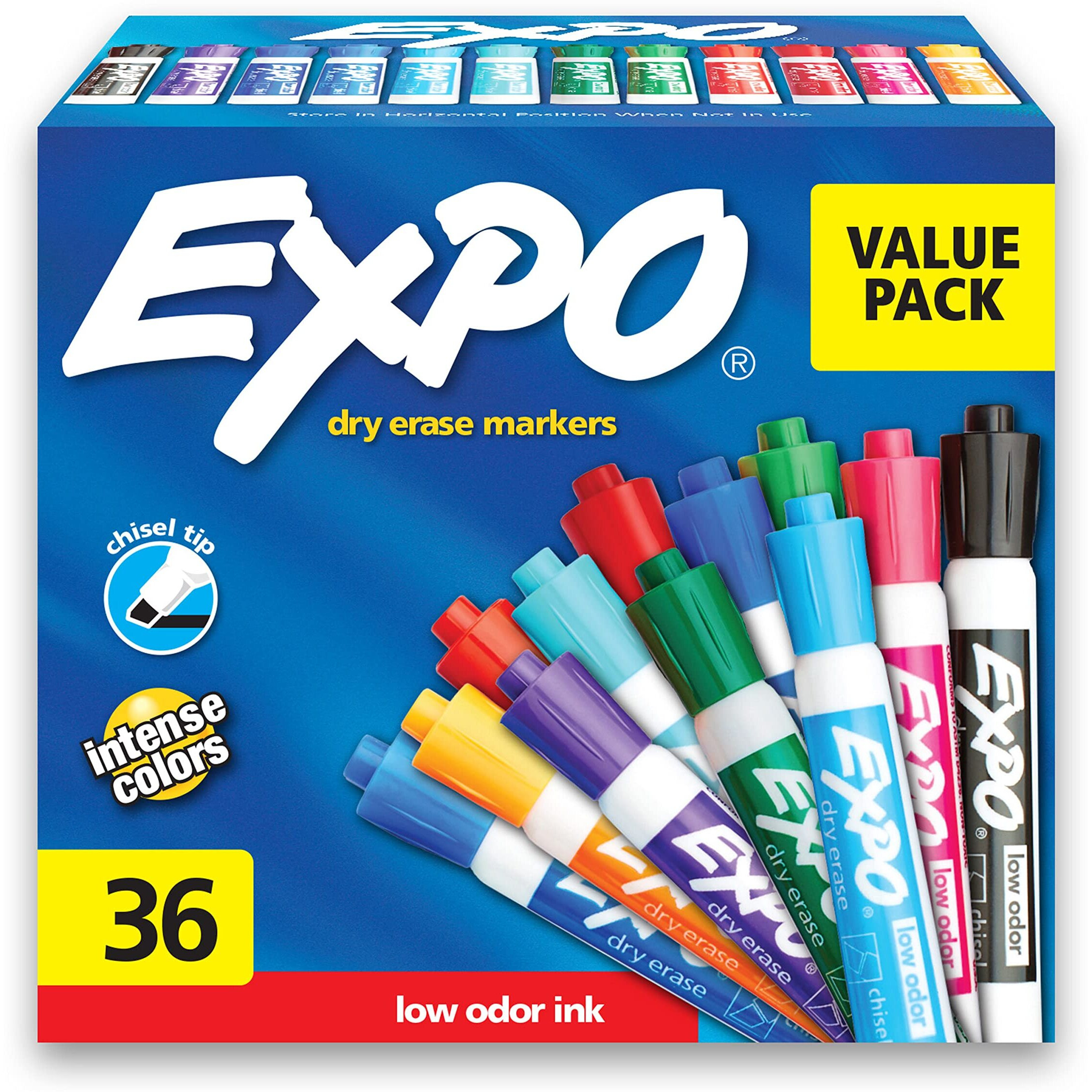 Expo Low Odor Dry Erase Markers, Chisel Tip, Assorted Fashion Colors, 36 Count For Classroom, Office & Home Use