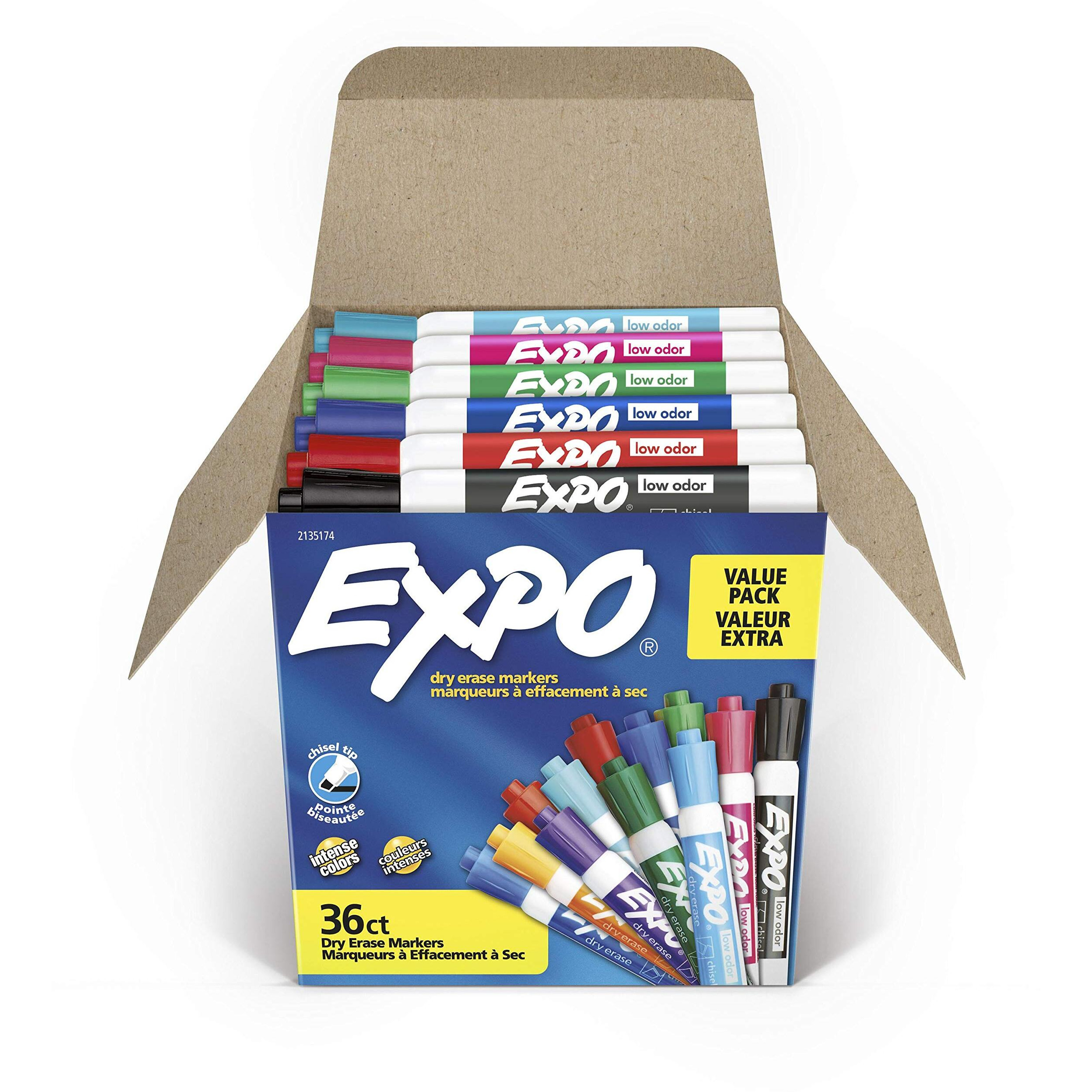 Expo Low Odor Dry Erase Markers, Chisel Tip, Assorted Fashion Colors, 36 Count For Classroom, Office & Home Use