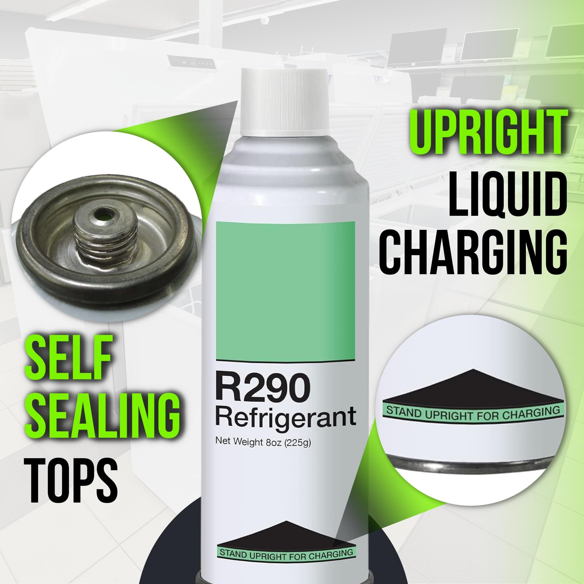 Leak Saver R290 Refrigerant 3-Pack - 8Oz Upright Charging Self Sealing Can - Can Stand Upright While Charging - Made In The Usa (Adapter Not Included)
