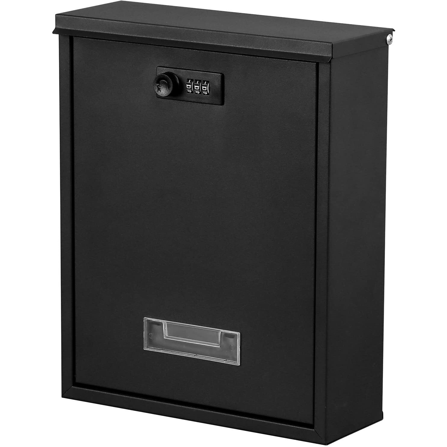 Dalmbox Locking Mailbox Wall Mount, Wall Mounted Mailbox With Combination Lock, Large Drop Box With Galvanized Steel Cover, Rust-Proof Metal Post Box, Black, 10.2 X 3.7 X 12.6