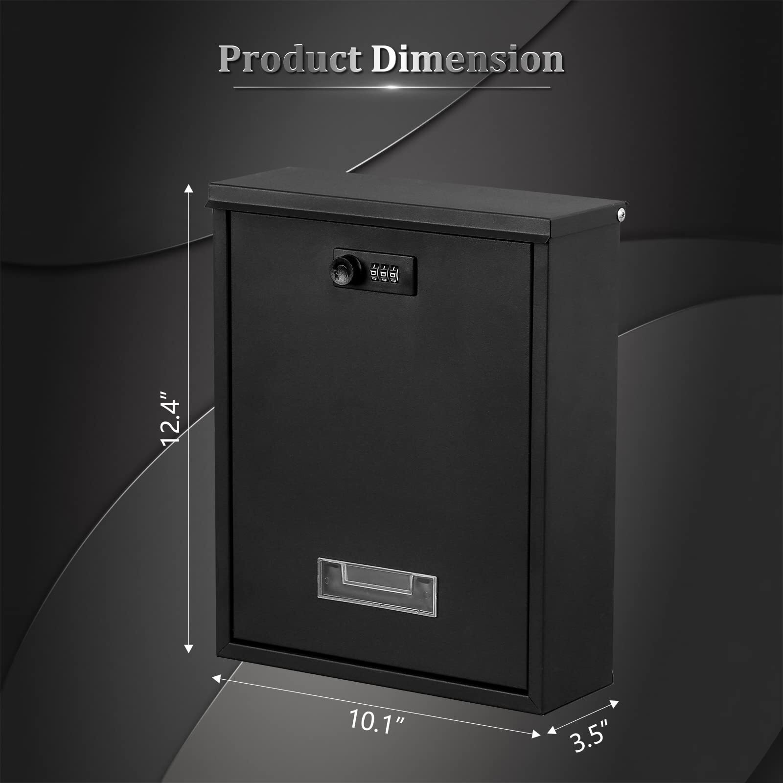 Dalmbox Locking Mailbox Wall Mount, Wall Mounted Mailbox With Combination Lock, Large Drop Box With Galvanized Steel Cover, Rust-Proof Metal Post Box, Black, 10.2 X 3.7 X 12.6