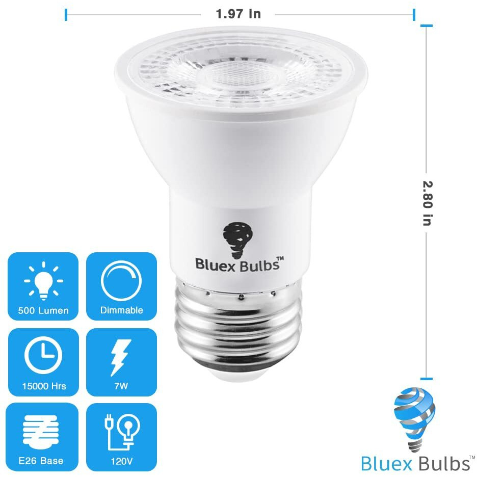 6 Pack Par16 Led Bulb Long Neck 7W 75 Watt Equivalent 500 Lumens E26 4000K Cool White Dimmable Bright Led Track Lighting Bulbs Mini Light Bulbs, Short Light Bulbs, Flood Light Par16 Led Spotlight Bulb