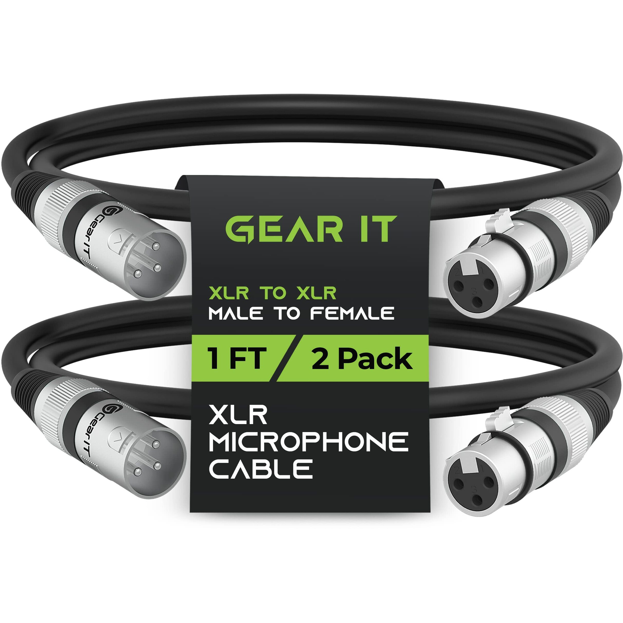 Gearit Xlr To Xlr Microphone Cable (3 Feet, 2-Pack) Xlr Male To Female Mic Cable 3-Pin Balanced Shielded Xlr Cable For Mic Mixer, Recording Studio, Podcast - Black, 3Ft, 2 Pack