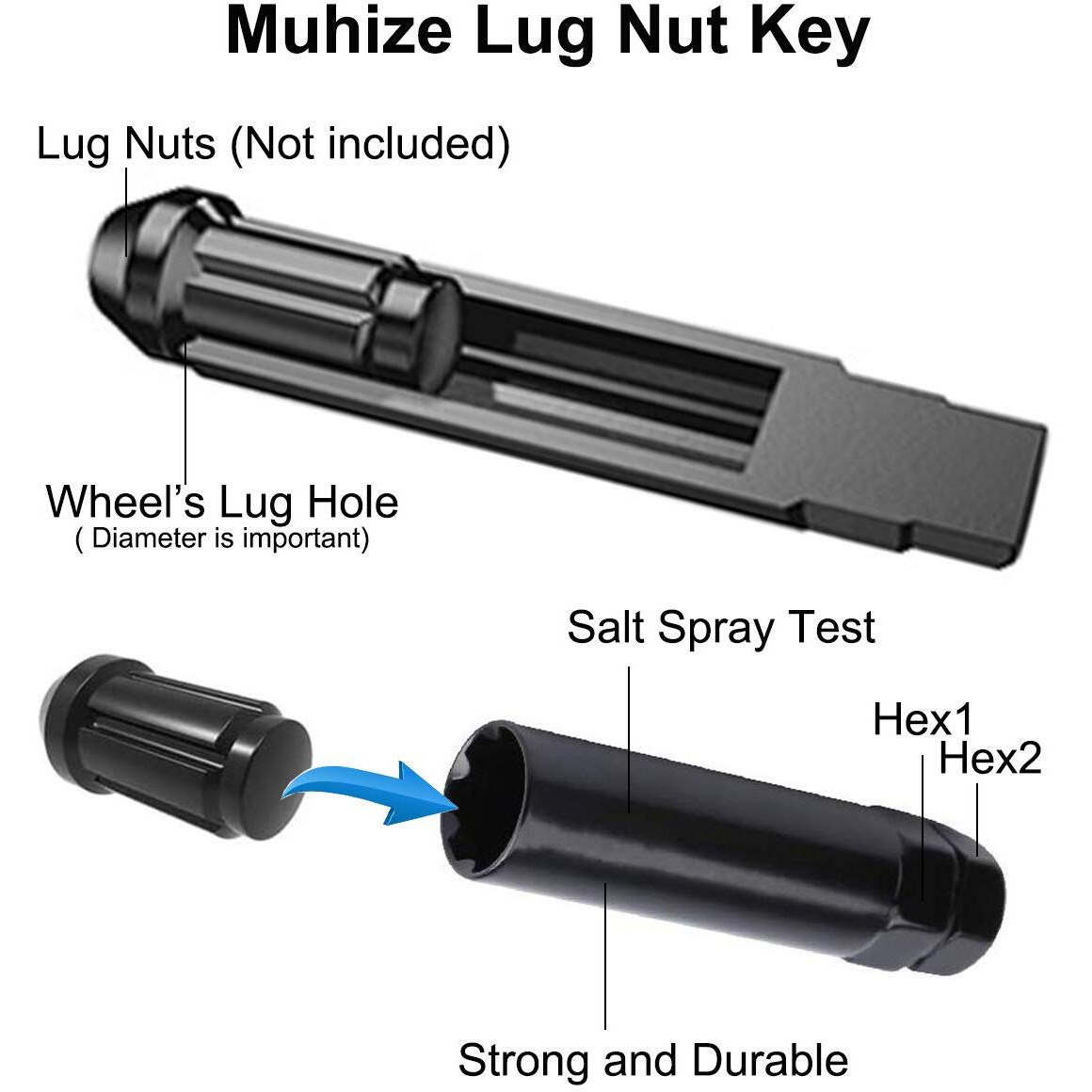 Muhize Upgraded 6 Spline Lug Nut Key - Standard Small Diameter Lug Nut Key Drive Socket(2024 New), Lug Nut Tool Key Replacement, For 3/4Inch & 13/16Inch Hex Wrenchs (2 Pcs)