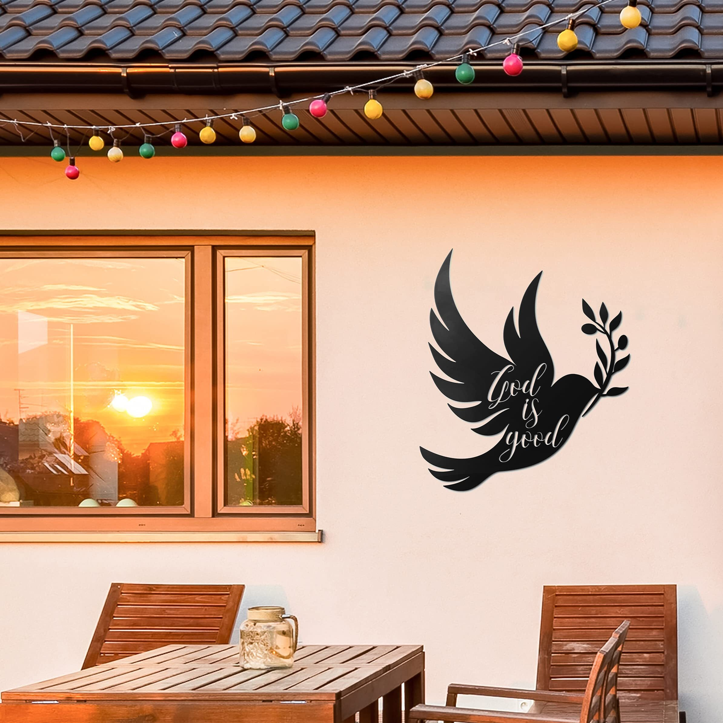 Vivegate Dove Of Peace Olive Branch Metal Wall Art - Olive Branches Peace Black Outline White Dove Metal Wall Decor (Large - 15&quotX13", God Is Good)