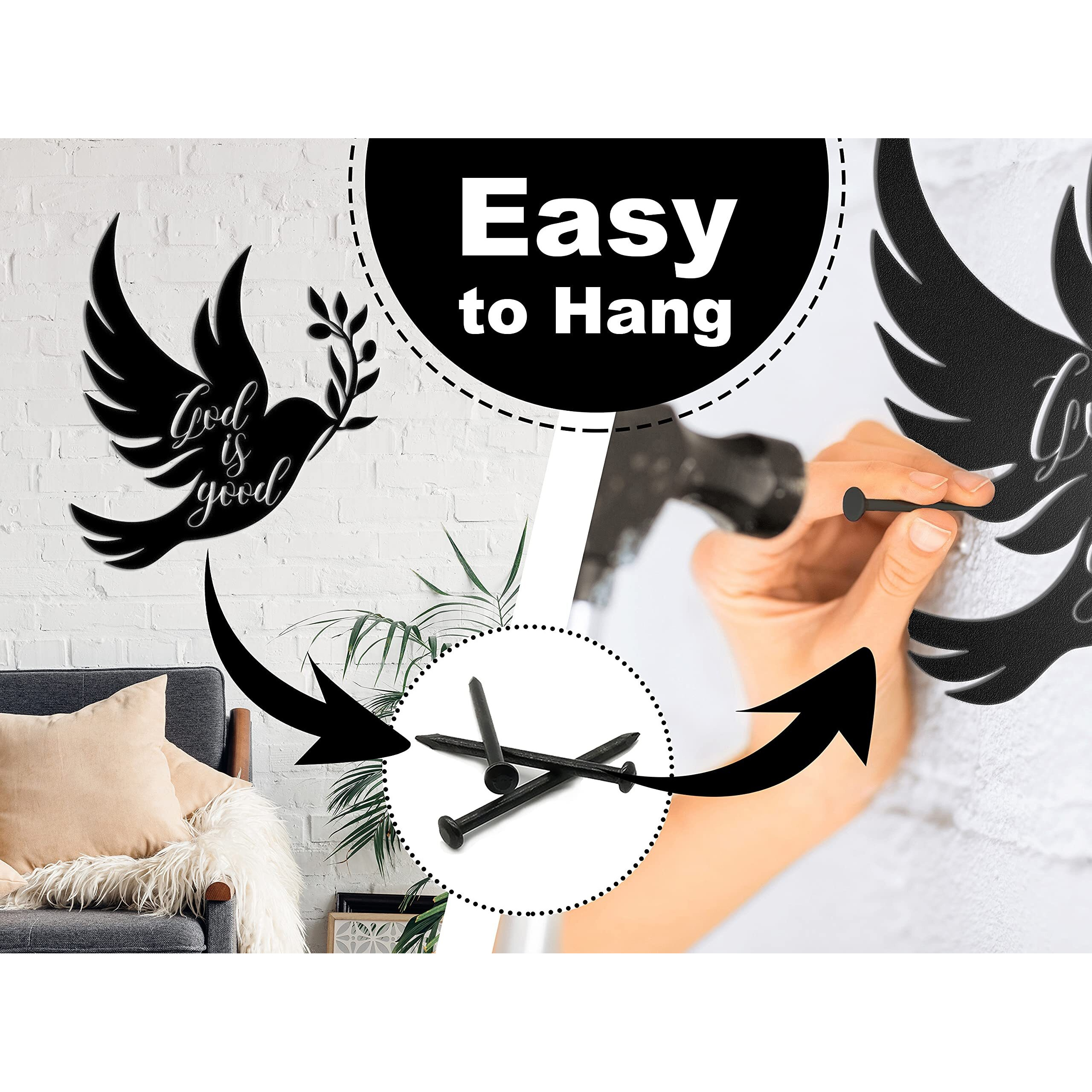 Vivegate Dove Of Peace Olive Branch Metal Wall Art - Olive Branches Peace Black Outline White Dove Metal Wall Decor (Large - 15&quotX13", God Is Good)