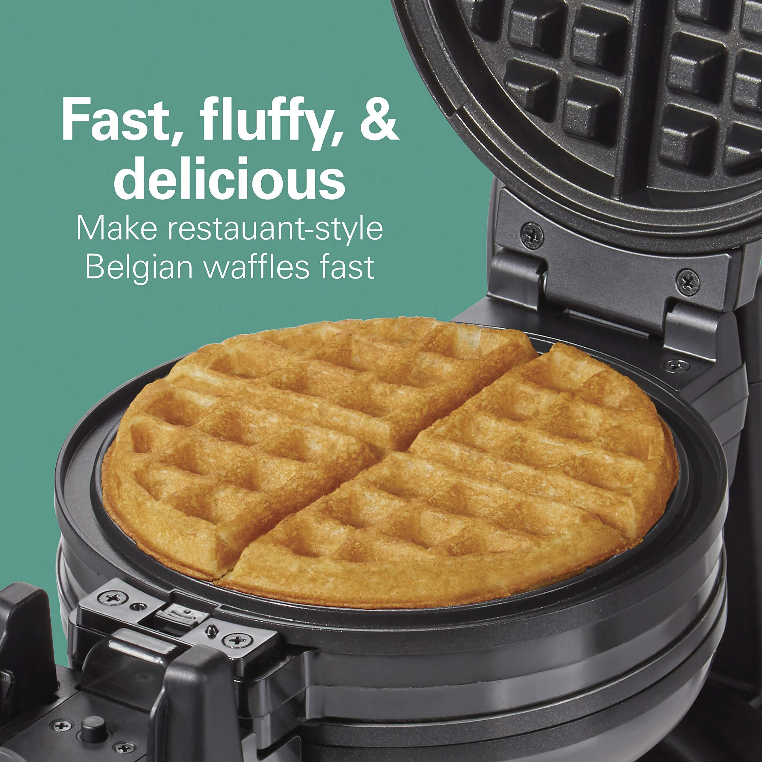 Hamilton Beach 26201 Belgian Waffle Maker With Removable Nonstick Plates, Double Flip, Makes 2 At Once, Black