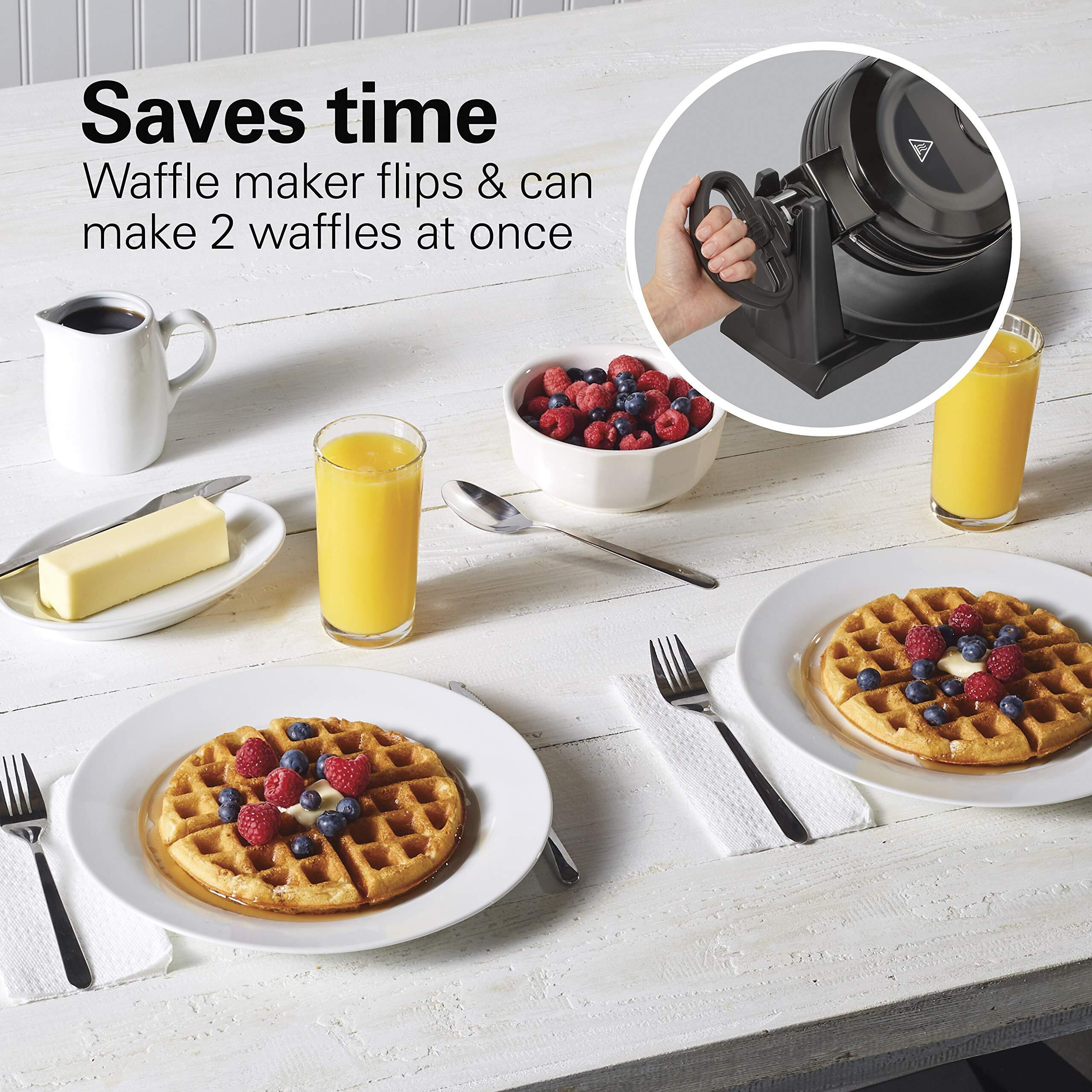 Hamilton Beach 26201 Belgian Waffle Maker With Removable Nonstick Plates, Double Flip, Makes 2 At Once, Black