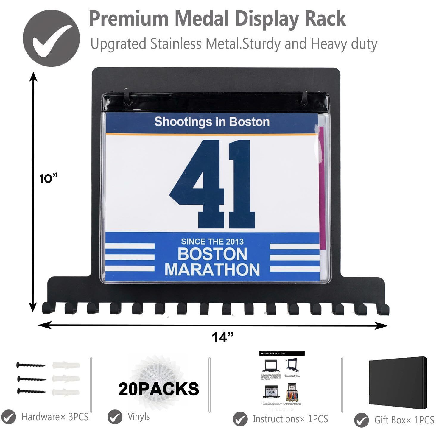 Lapetale Fashion Race Medal Holder Wall Hanger,Race Medal Hanger Display For Runners With Bib Vinyls Hooks,Marathon Race Medal Holder Display Wall Hanger,Medal Holder Displayeasy To Use
