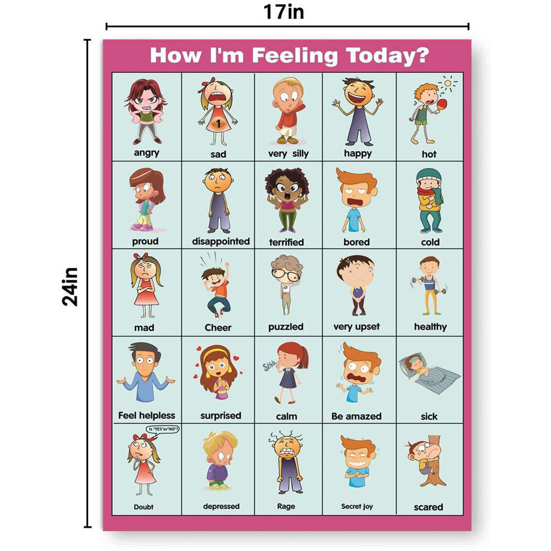 Santsun How I'M Feeling TodayPosters, Feelings Chart(Emotions Poster) For Toddler And Kid. Perfect Educational Tool And Classroom Decorations For Classroom, Homeschool, Teachers And Parents(17X24In)