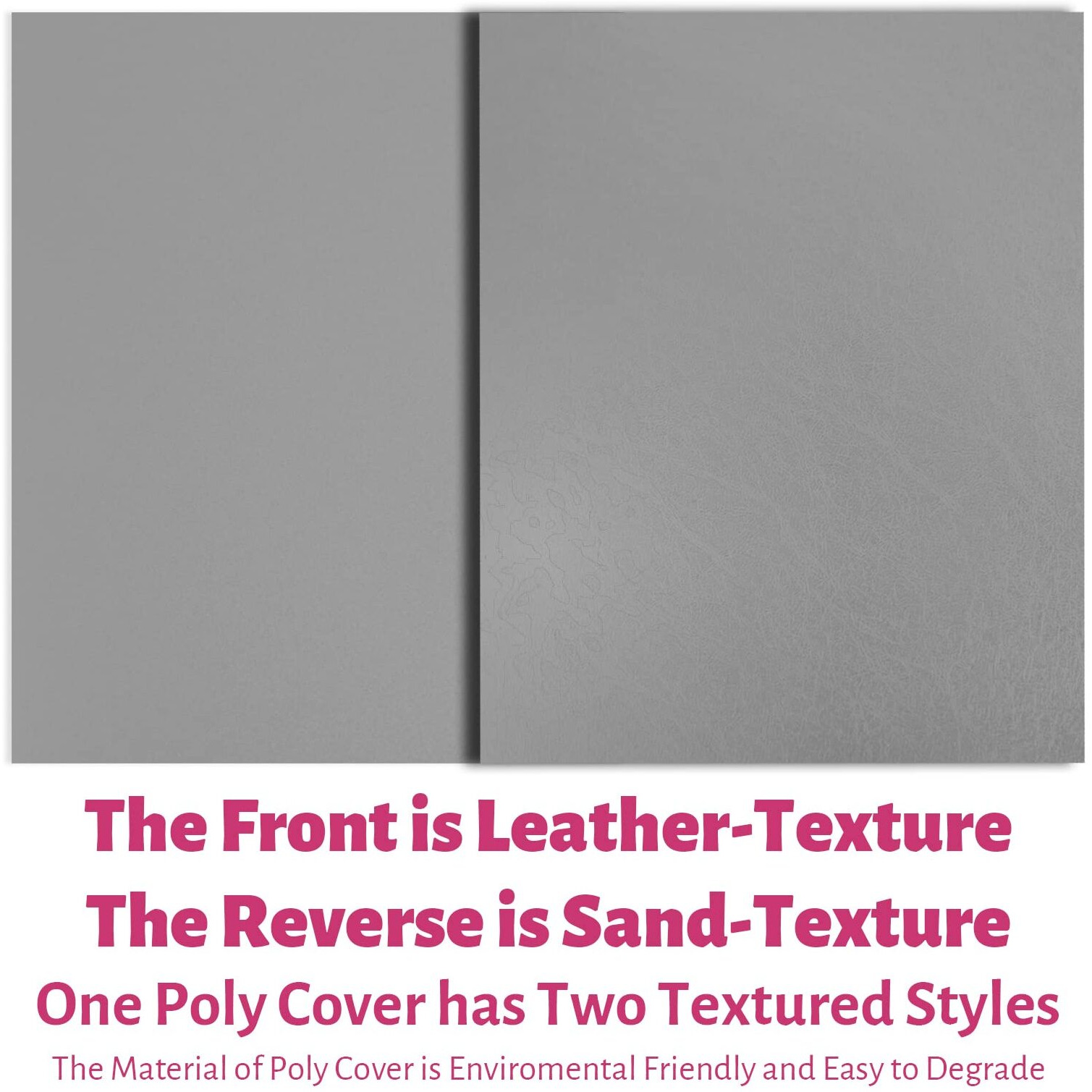 Binditek 50 Pack 16 Mil Leather Textured Polycovers - Binding Presentation Covers For Business Reports And Proposals 8-1/2 X 11 Inches, Grey Color, For Students And Coworkers