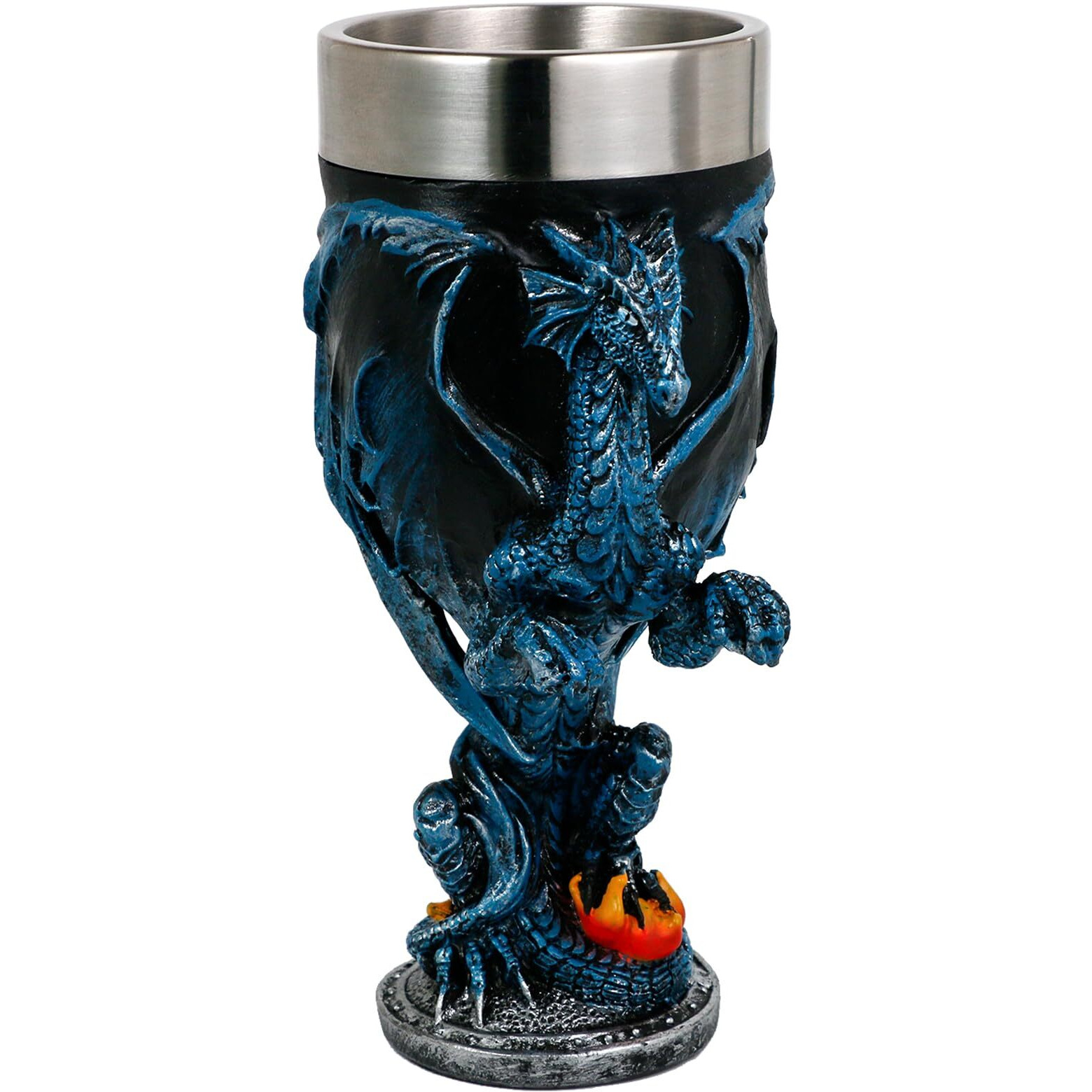 Alikiki Medieval Fantasy Blue Dragon Goblet - Dungeons And Dragons Gifts Party Decoration D&D Game Chalice Cup Of Thrones Merchandise 7Oz Stainless Steel Gothic Drinking Cups