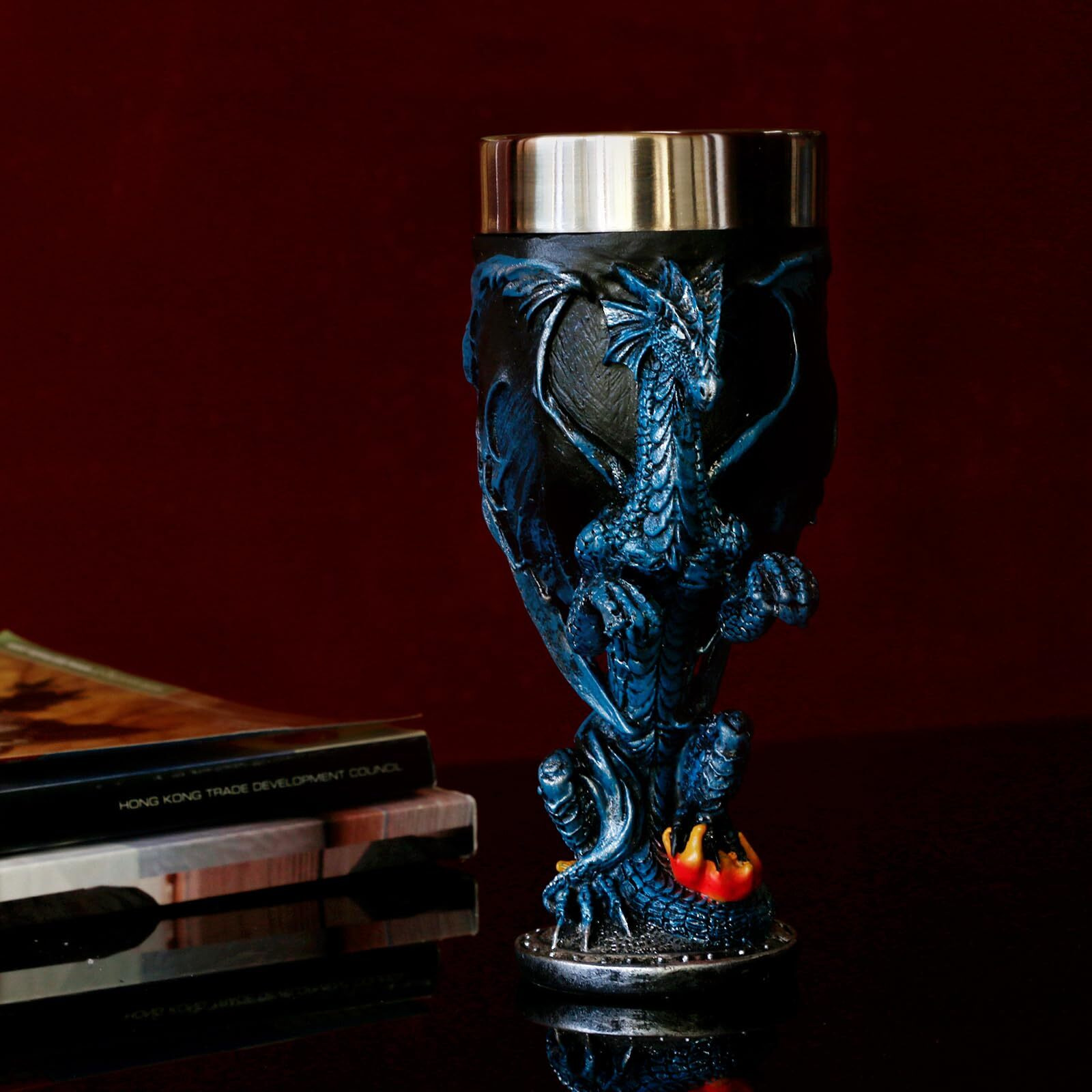 Alikiki Medieval Fantasy Blue Dragon Goblet - Dungeons And Dragons Gifts Party Decoration D&D Game Chalice Cup Of Thrones Merchandise 7Oz Stainless Steel Gothic Drinking Cups