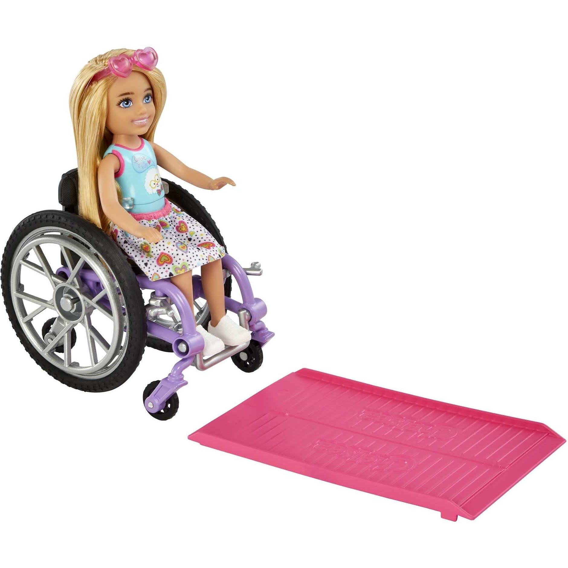 Barbie Chelsea Doll & Wheelchair With Moving Wheels, Ramp, Sticker Sheet & Accessories, Small Doll With Blonde Hair