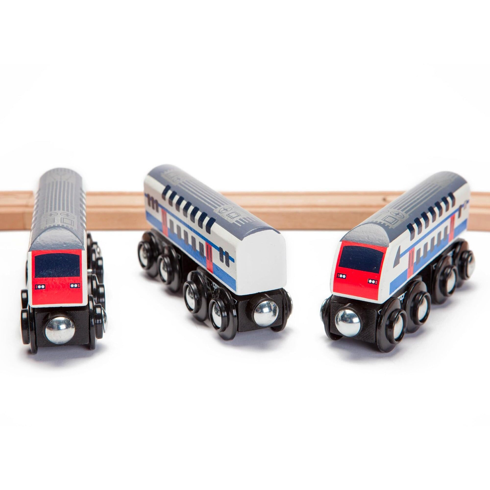 Maxim Enterprise, Inc. Double Decker Wooden Train Set Of 2 Engines & 1 Passenger Car, Multi-Level Commuter Transit Toy, Compatible With Thomas & Friends, Brio, Other Major Brand Railways