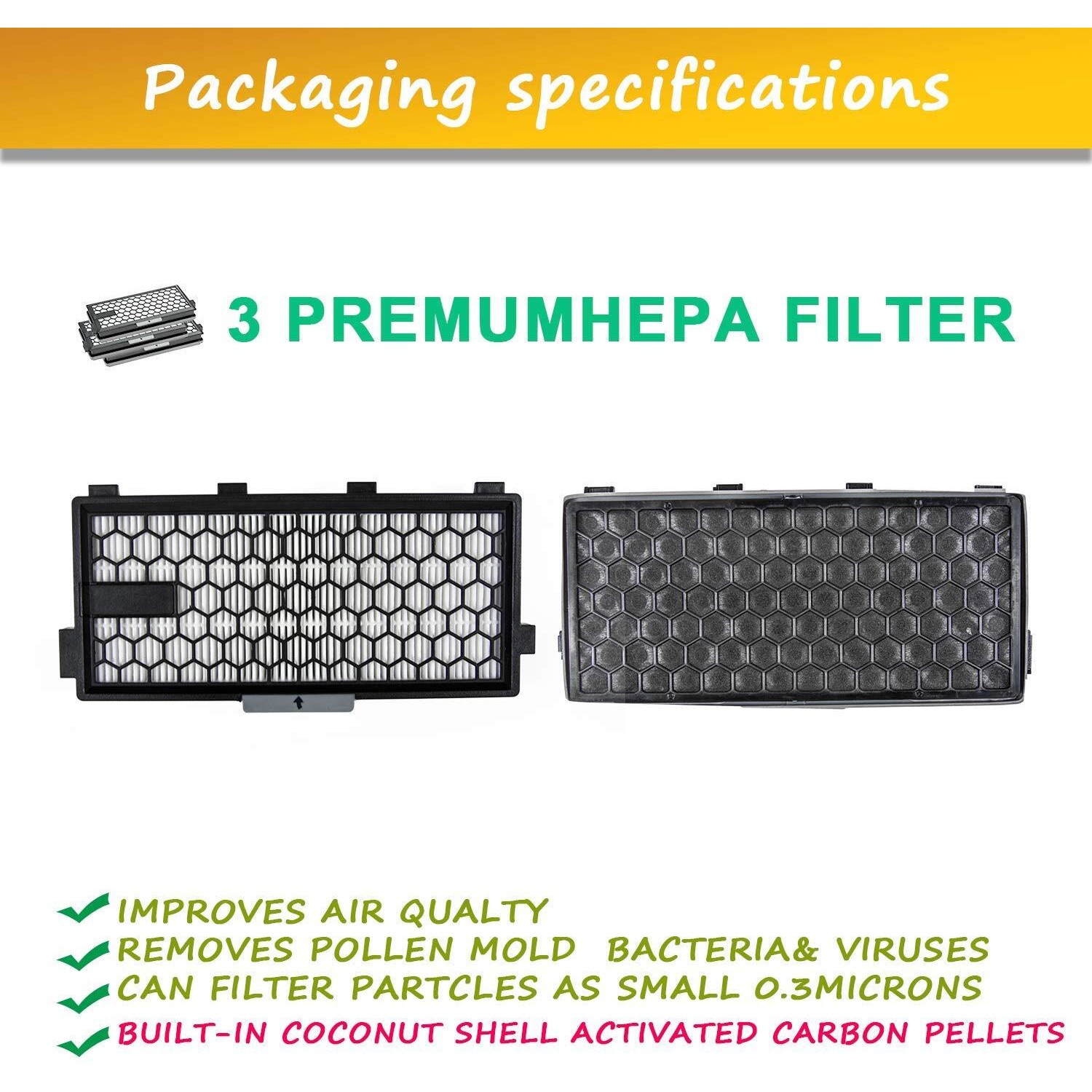 3 Pack Active Airclean Sf-Aa 50,Sf-Ha 50 Replacement Filter Compatible With Miele S4, S5, S6, S8, S8000, S8999, S6000, S6999, S5000, S5999, S4000, S4999,Compact C2,Complete C3 Canisters