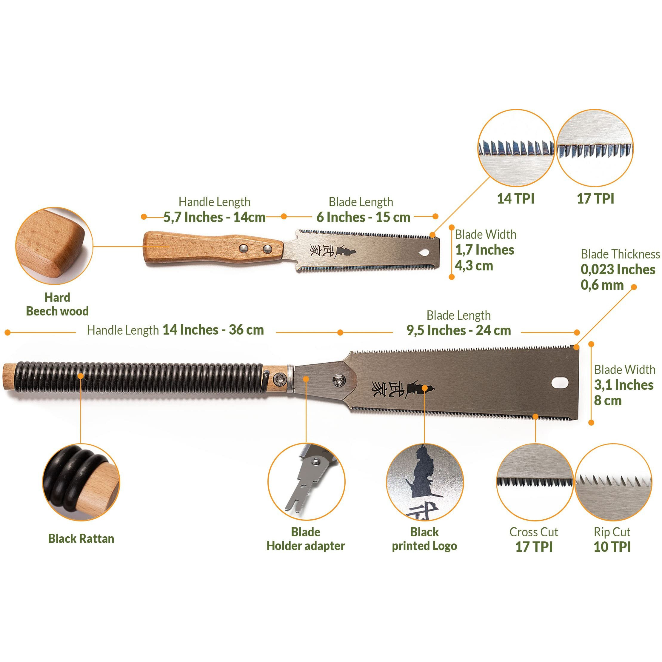 Set Of 2 - Ryoba Japanese Pull Saw 9.5 Inch And Flush Cut Saw 6 Inch - Woodworking Tools Ryoba Table Saw - Steel Blades And Wood Handles, Handsaw 2 Cutting Edges- Japanese Hand Saw For Carpentry, Diy