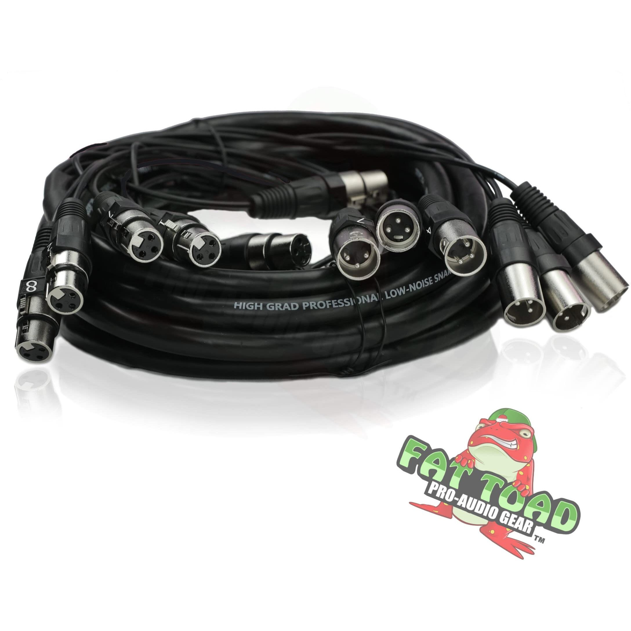 Fat Toad Xlr Snake Cable (8 Channels) 20 Ft Patch Studio, Stage, Live Sound Recording Multicore Cords | Pro Audio Shielded Female To Male Microphone Cables For Dj Digital Mixers Or Pa Amplifiers