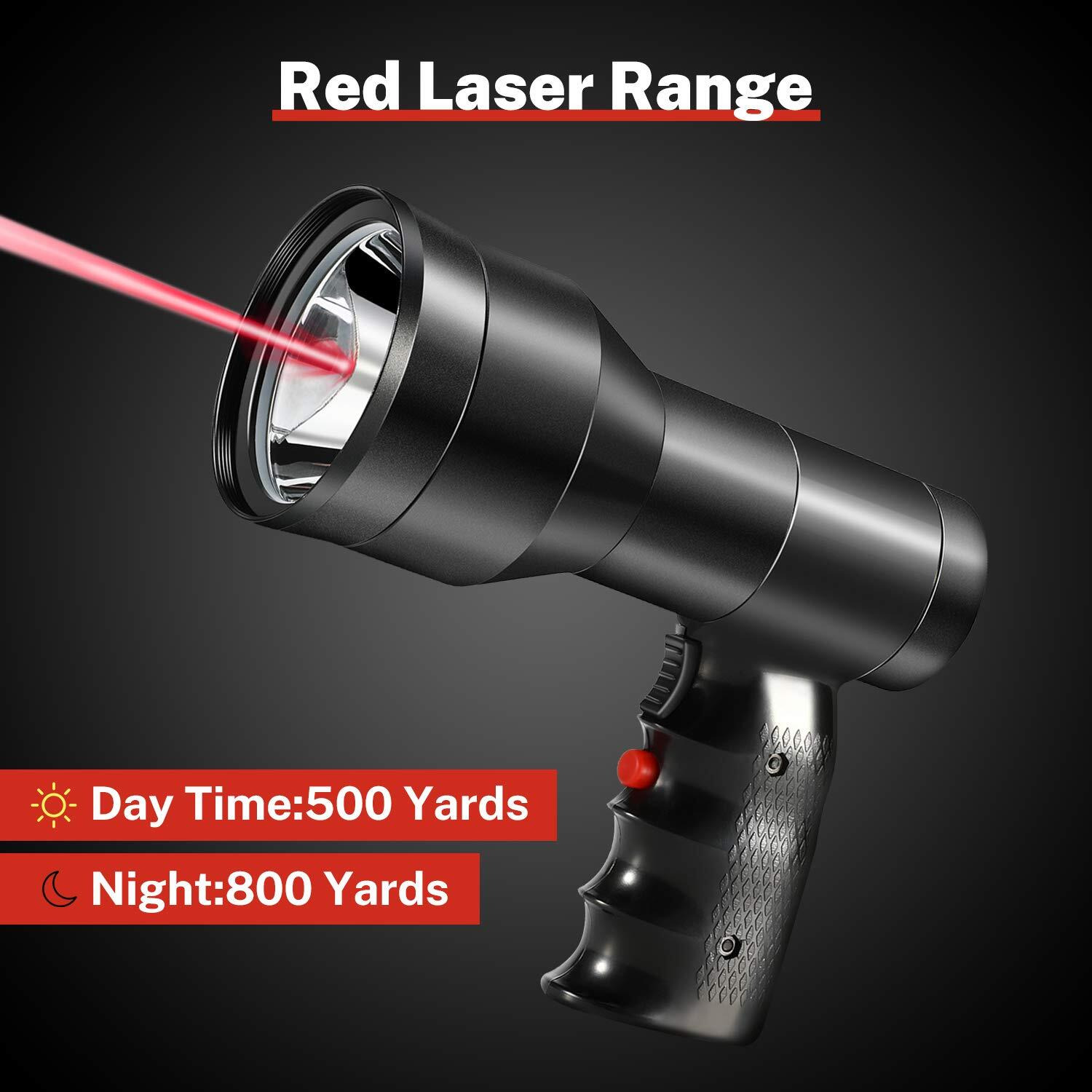 Gearoz Hunting Spotlight Flashlight, 90000Lux Rechargeable Spot Light Ip68 Waterproof Handheld Led Hunting Light With Red Green Filter For Hunting Coyotes Predators Coons Varmints Hogs Camping Hiking