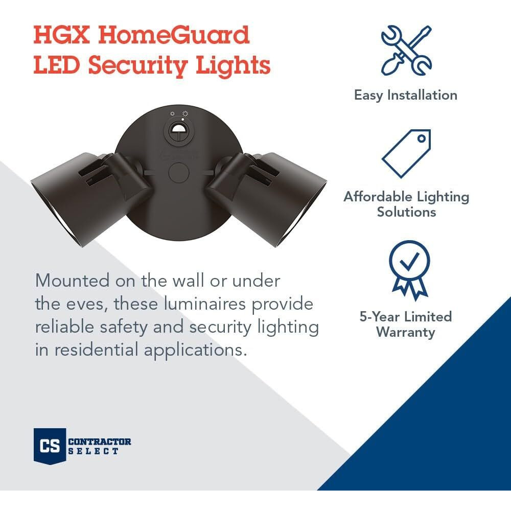 Lithonia Lighting Hgx Led 2Rh Alo 40K 120 Pe Ddb M2 Homeguard Security Flood Lights 1750-2750 Lumens, 2-Light, Photocell Sensor, Dark Bronze