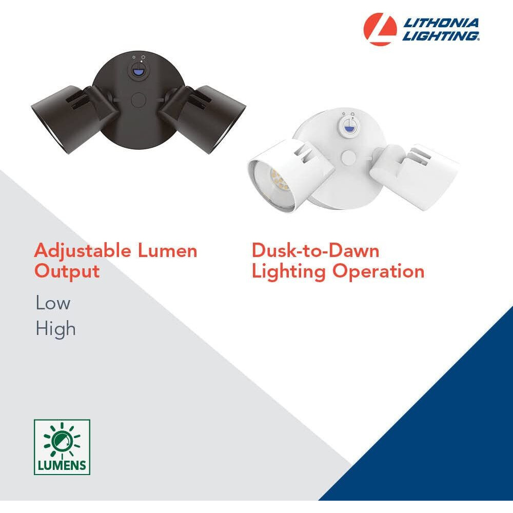 Lithonia Lighting Hgx Led 2Rh Alo 40K 120 Pe Ddb M2 Homeguard Security Flood Lights 1750-2750 Lumens, 2-Light, Photocell Sensor, Dark Bronze