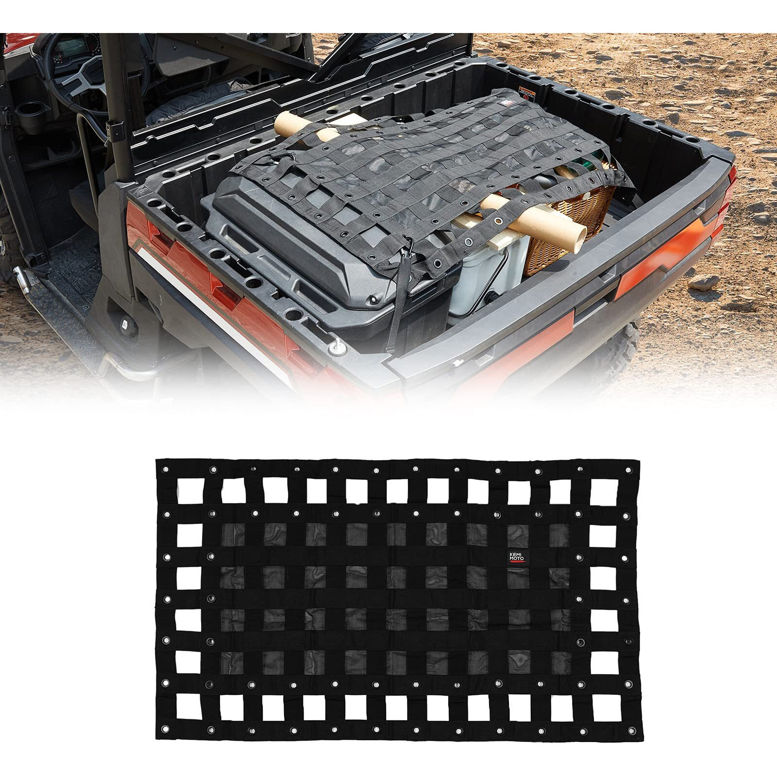 Kemimoto Heavy Duty Utv Cargo Net Stretchable Utv Roof Rack Bed Rail Cargo Bungee Netting With Straps Compatible With Polaris Ranger General Can Am Defender Commander Maverick- 47" L 27" W