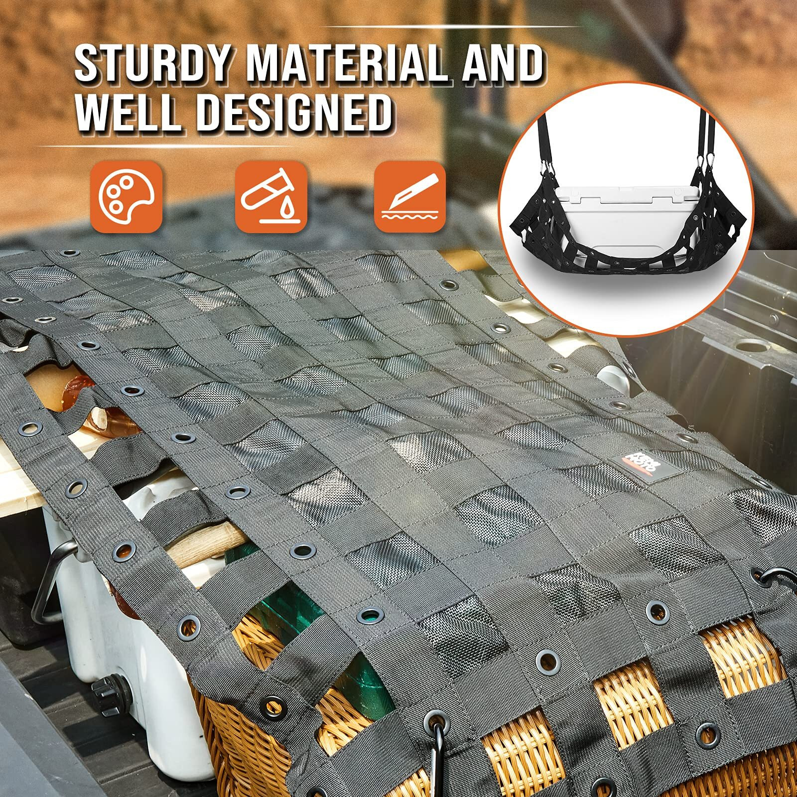 Kemimoto Heavy Duty Utv Cargo Net Stretchable Utv Roof Rack Bed Rail Cargo Bungee Netting With Straps Compatible With Polaris Ranger General Can Am Defender Commander Maverick- 47" L 27" W