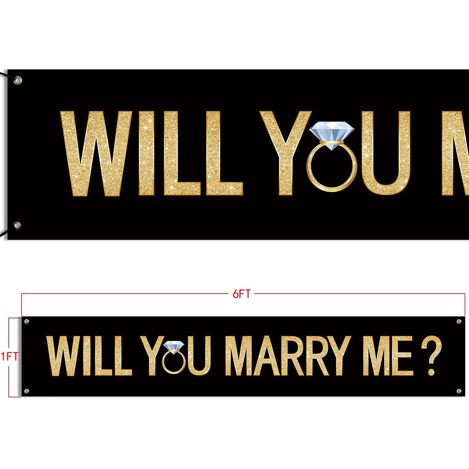 Marry Me Black Banner Will You Marry Me Large Black Banner Marriage Valentine's Day Proposal Winter Supplies Engagement Lawn Sign Outdoor Party Backdrop Decorations 6Ft